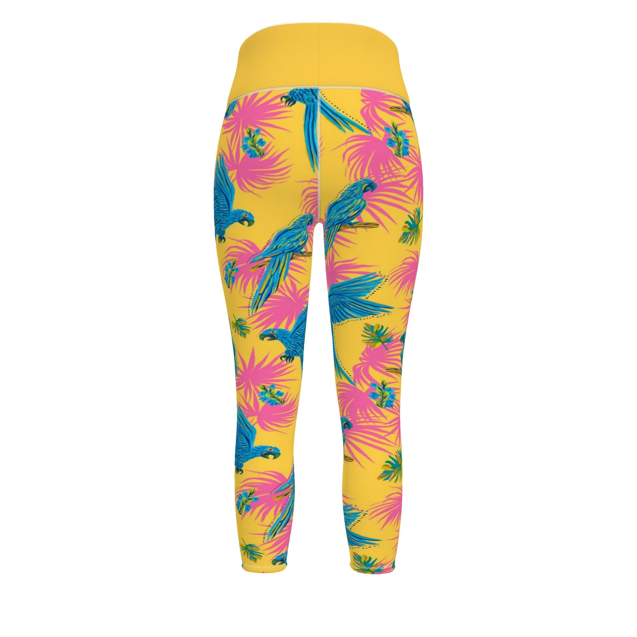 Women's High-Waist Full-Length Performance Leggings — Tropical Macaw — Sunny Fuchsia