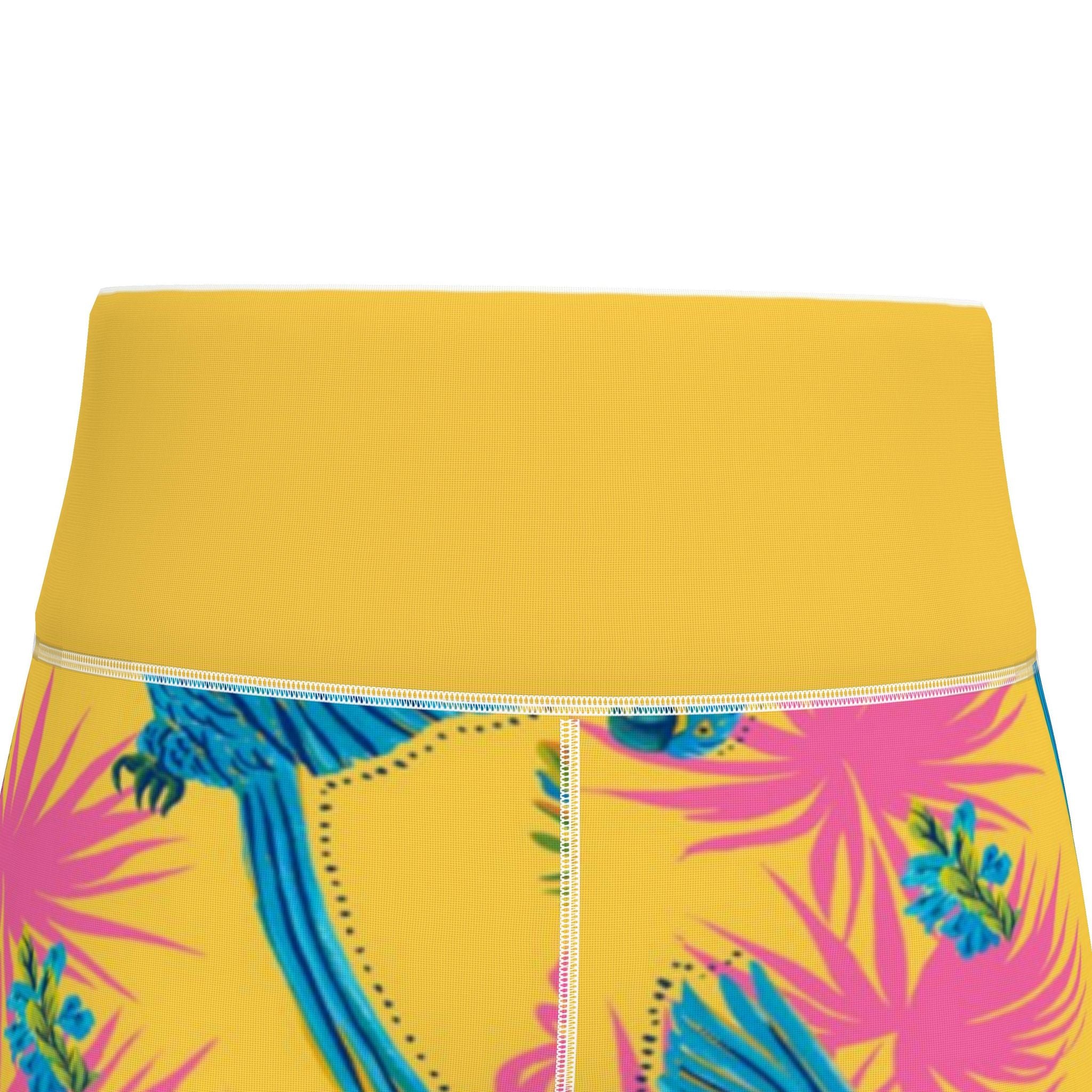 Women's High-Waist Full-Length Performance Leggings — Tropical Macaw — Sunny Fuchsia