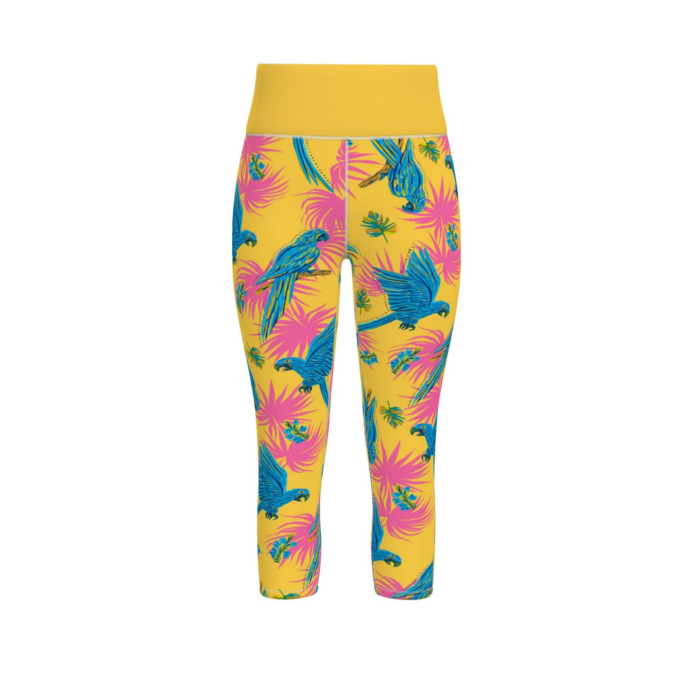Women's High-Waist Performance Leggings — Capri — Tropical Macaw — Sunny Fuchsia