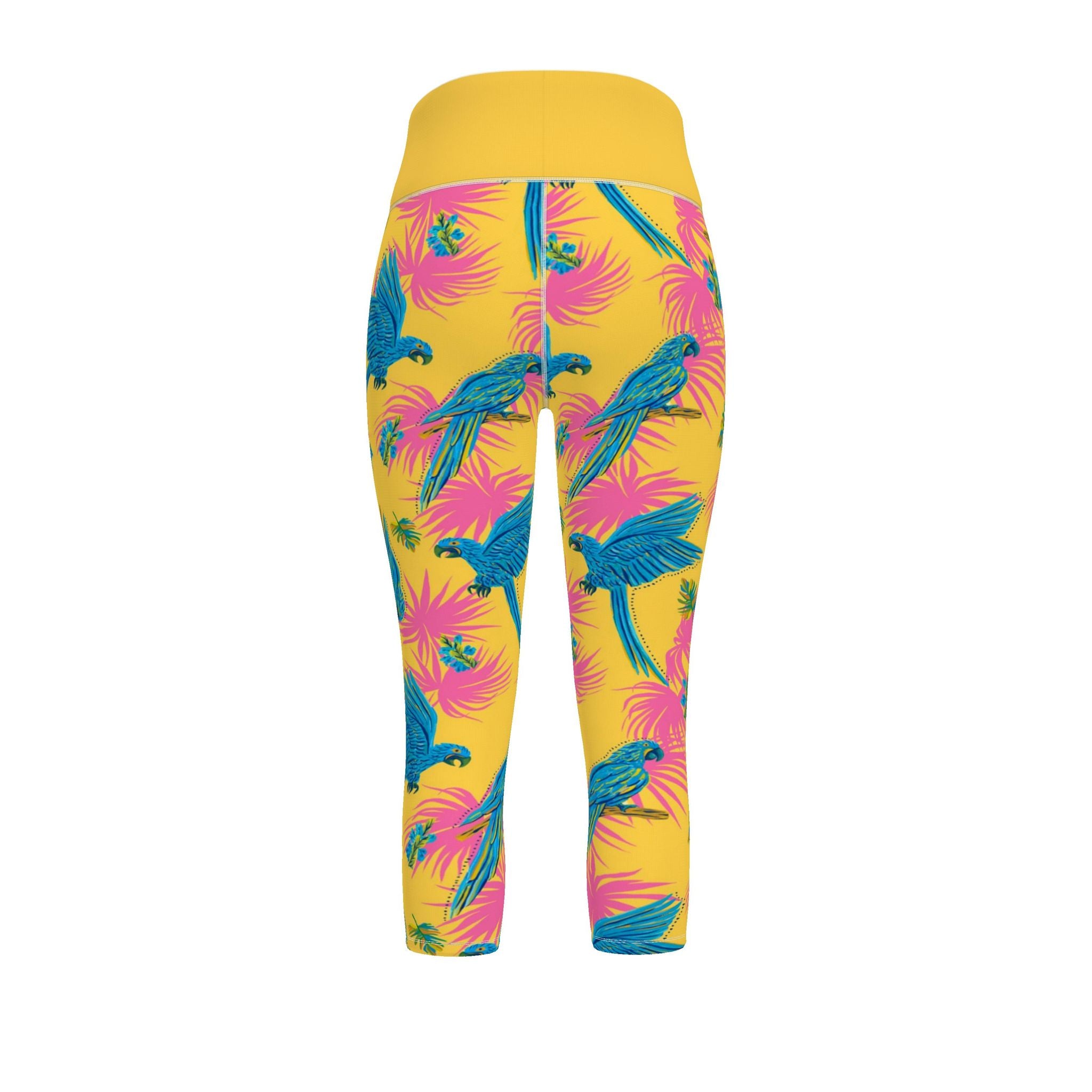 Women's High-Waist Performance Leggings — Capri — Tropical Macaw — Sunny Fuchsia