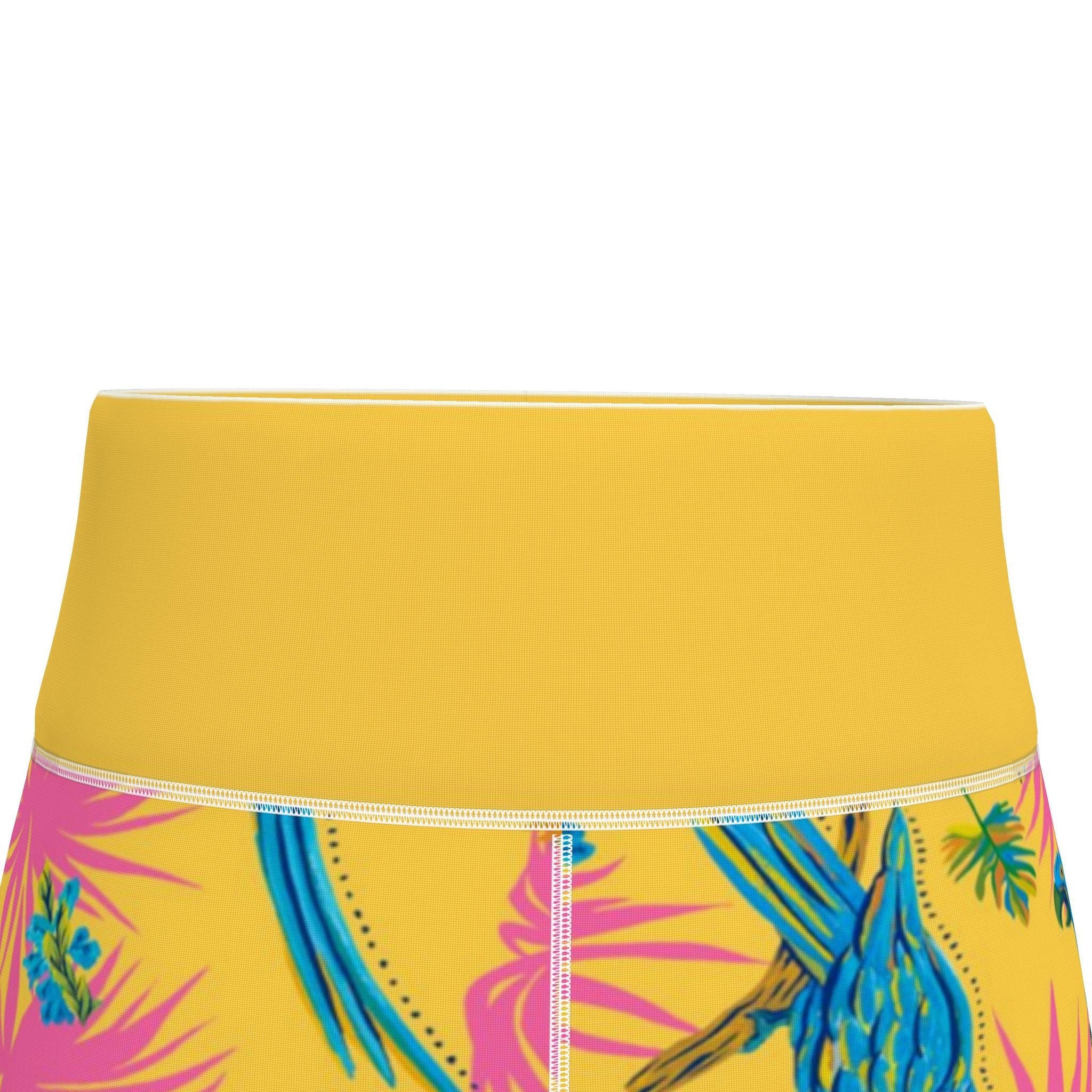 Women's High-Waist Performance Leggings — Capri — Tropical Macaw — Sunny Fuchsia