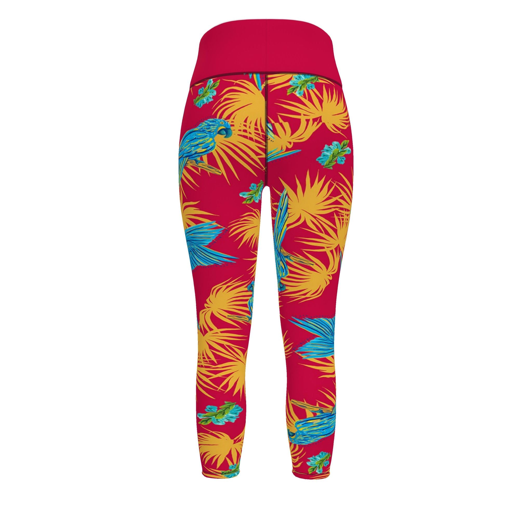 Women's High-Waist Full-Length Performance Leggings — Tropical Macaw — Samba Red