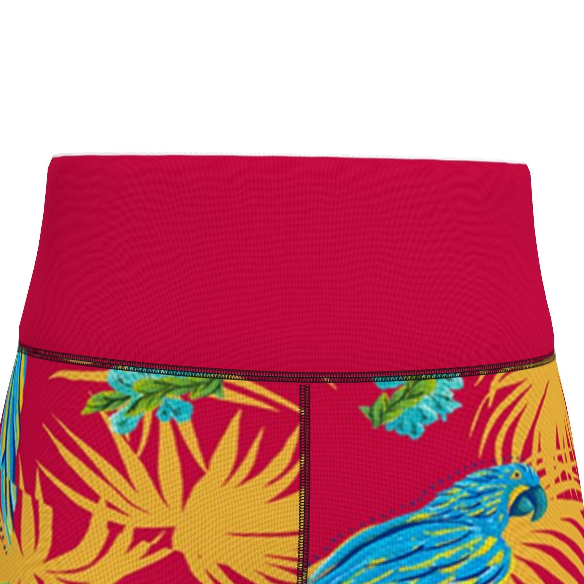 Women's High-Waist Full-Length Performance Leggings — Tropical Macaw — Samba Red