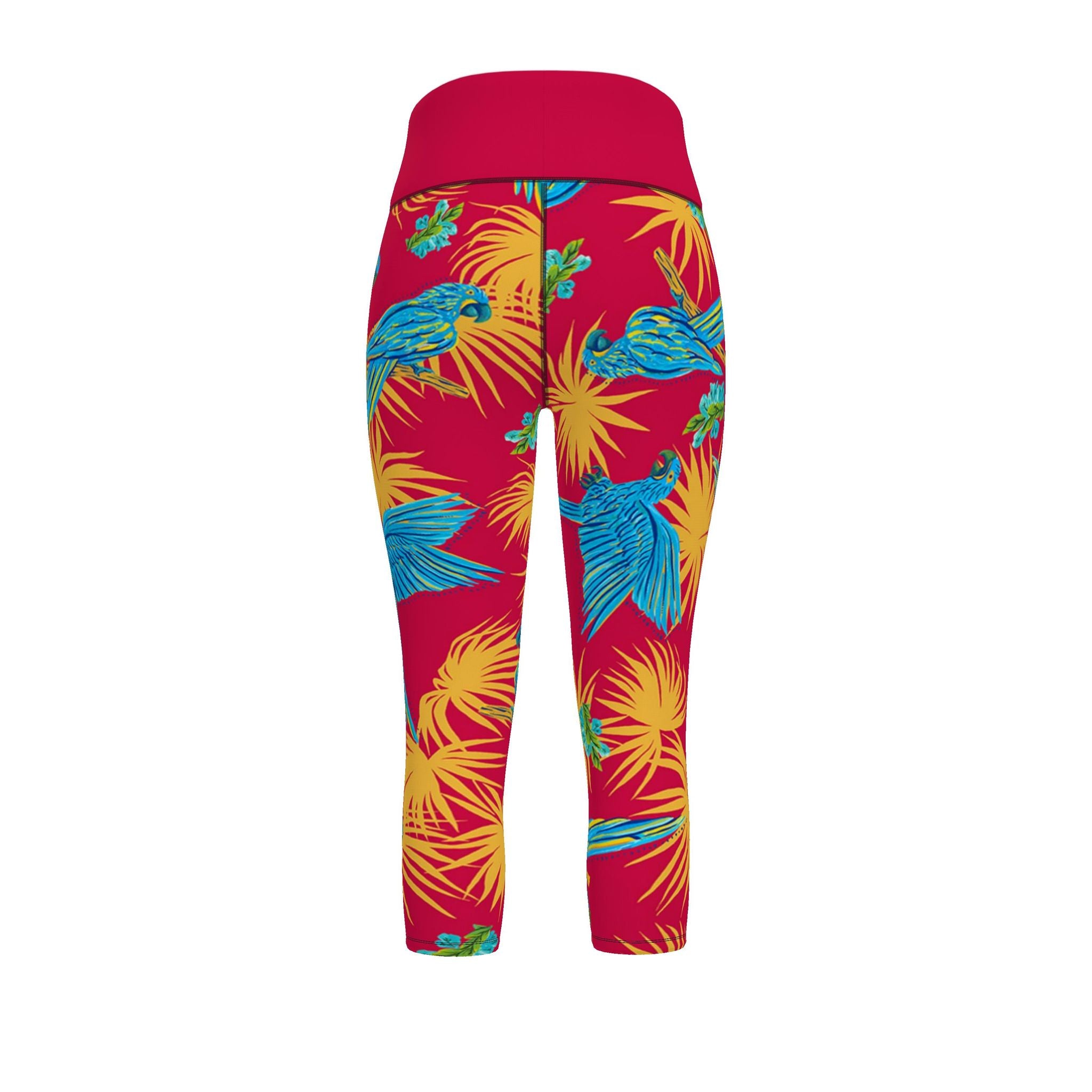 Women's High-Waist Performance Leggings — Capri — Tropical Macaw — Samba Red