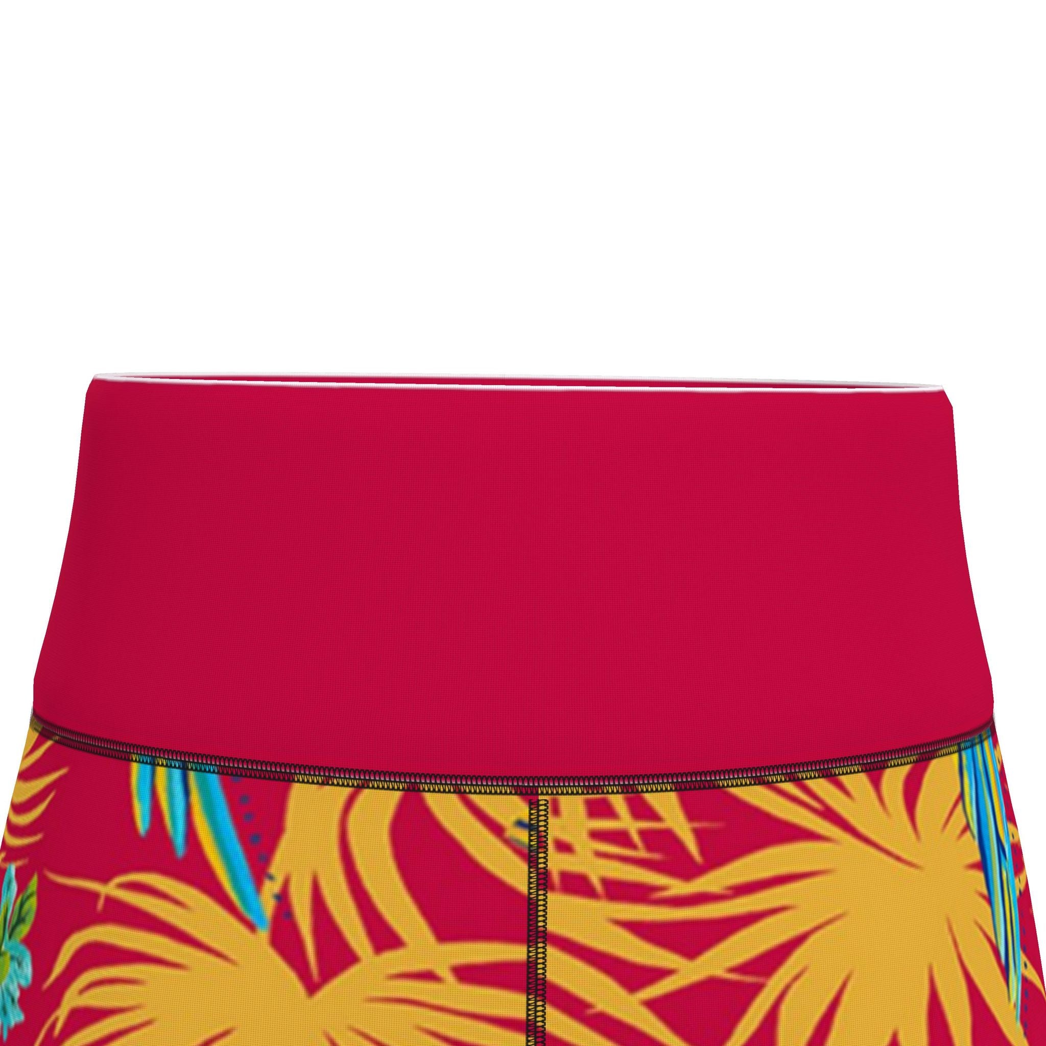 Women's High-Waist Performance Leggings — Capri — Tropical Macaw — Samba Red