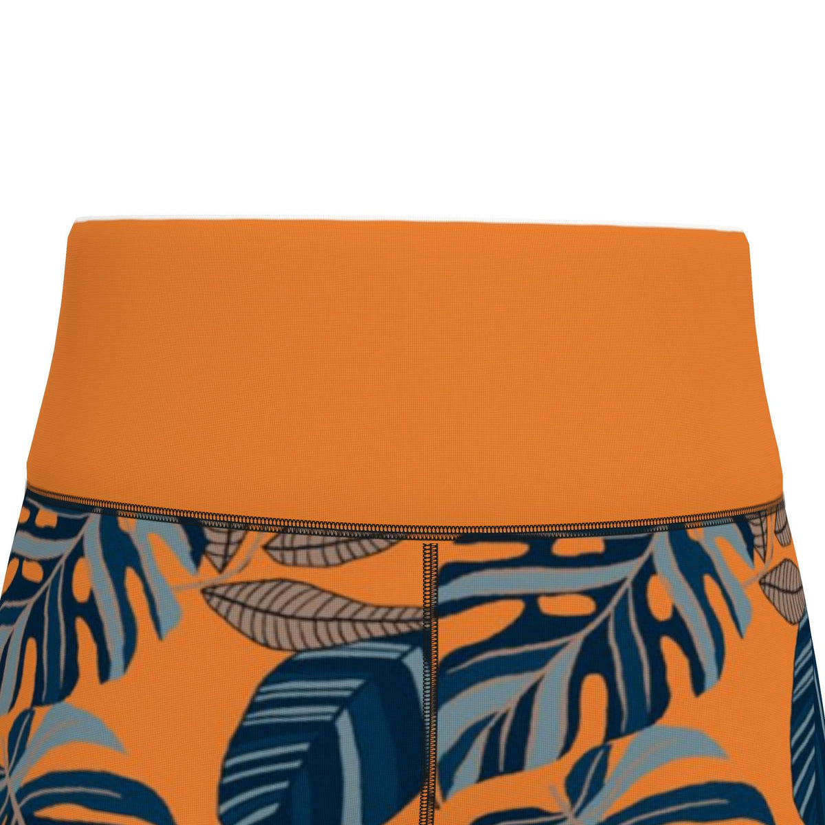 Women's High-Waist Full-Length Performance Leggings — Midnight Monstera Cadmium Orange