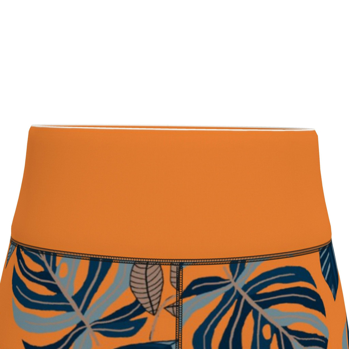 Women's High-Waist Capri Performance Leggings — Midnight Monstera Cadmium Orange