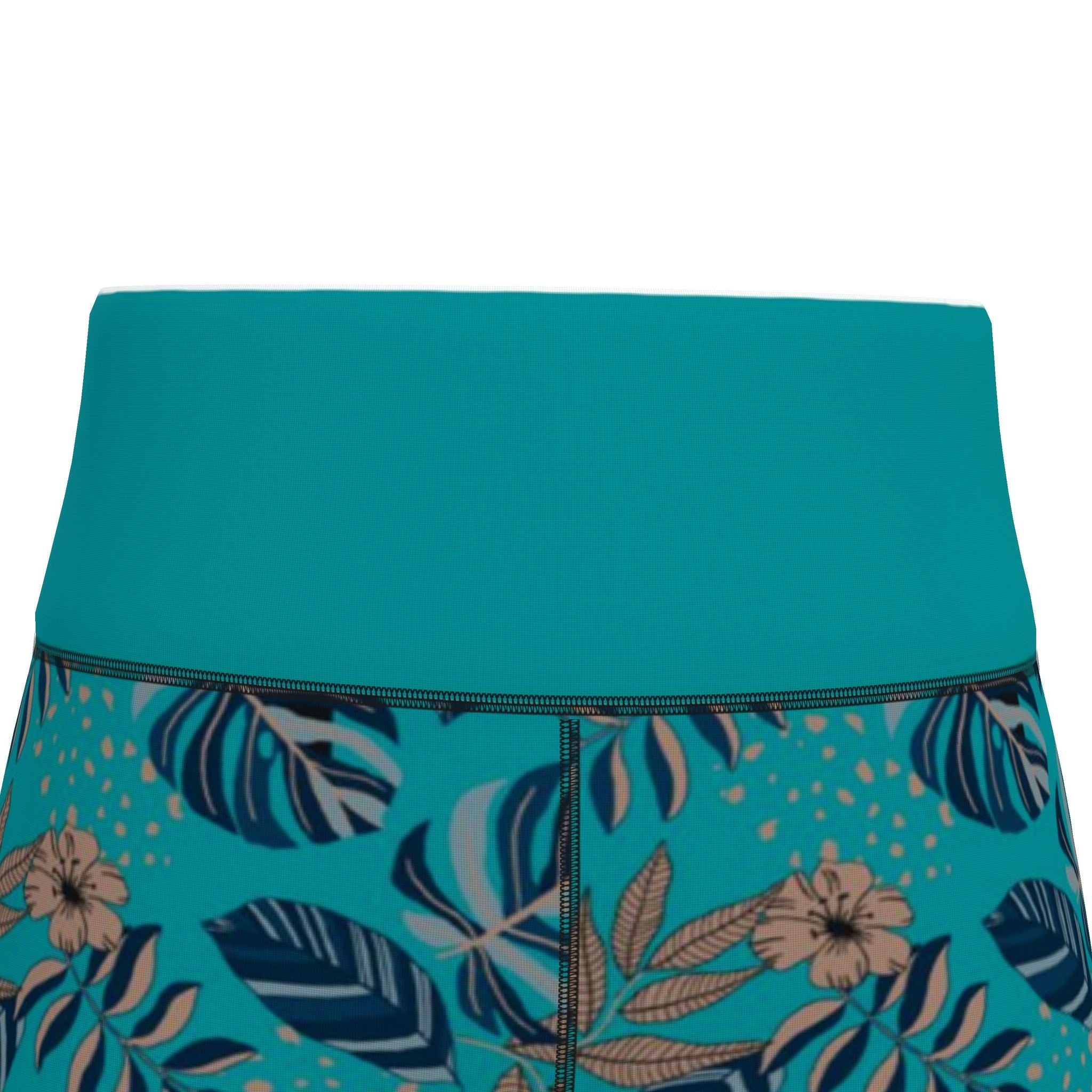 Women's High-Waist Full-Length Performance Leggings — Midnight Monstera — Cyan Noir