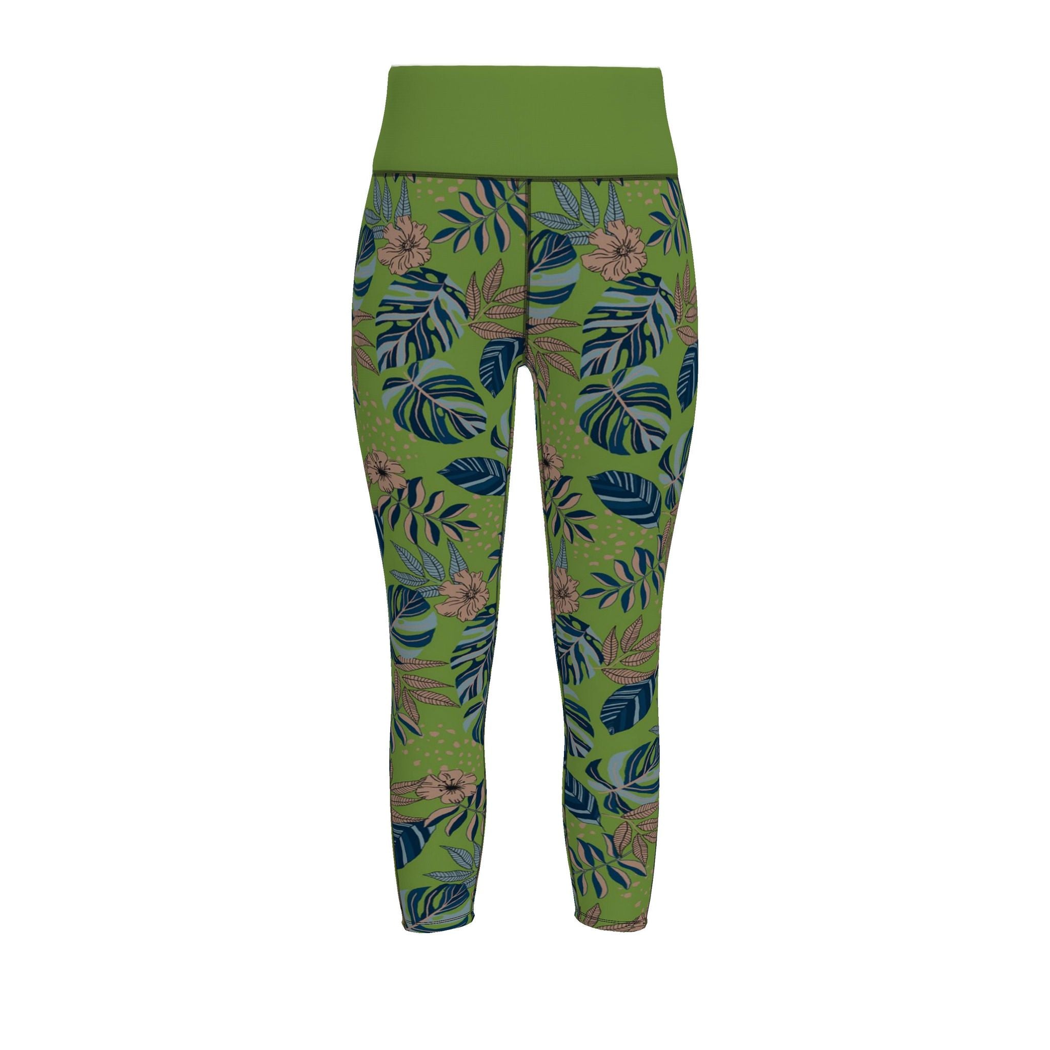 Midnight Monstera Olive Velour Women's High-Waist Performance Leggings