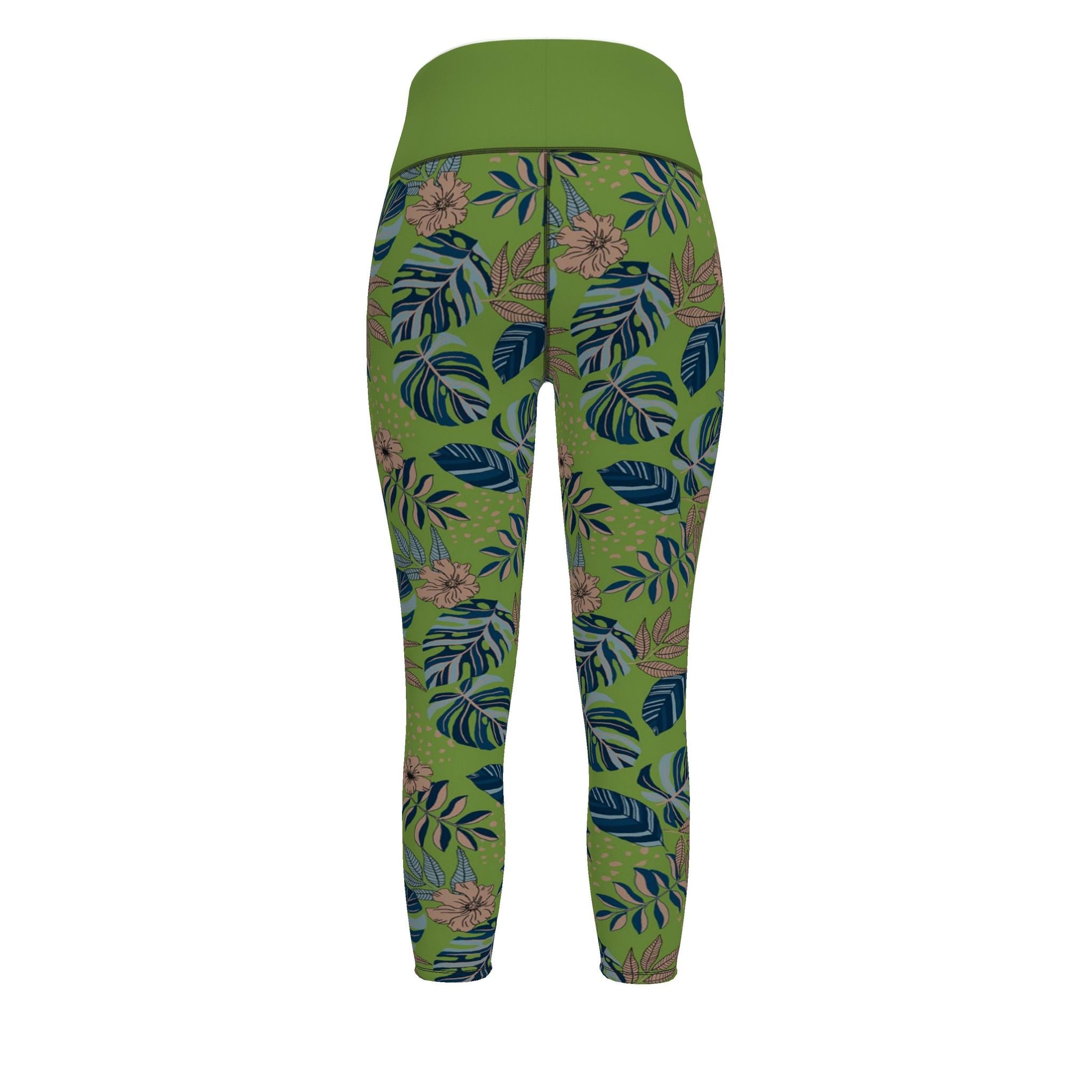 Midnight Monstera Olive Velour Women's High-Waist Performance Leggings