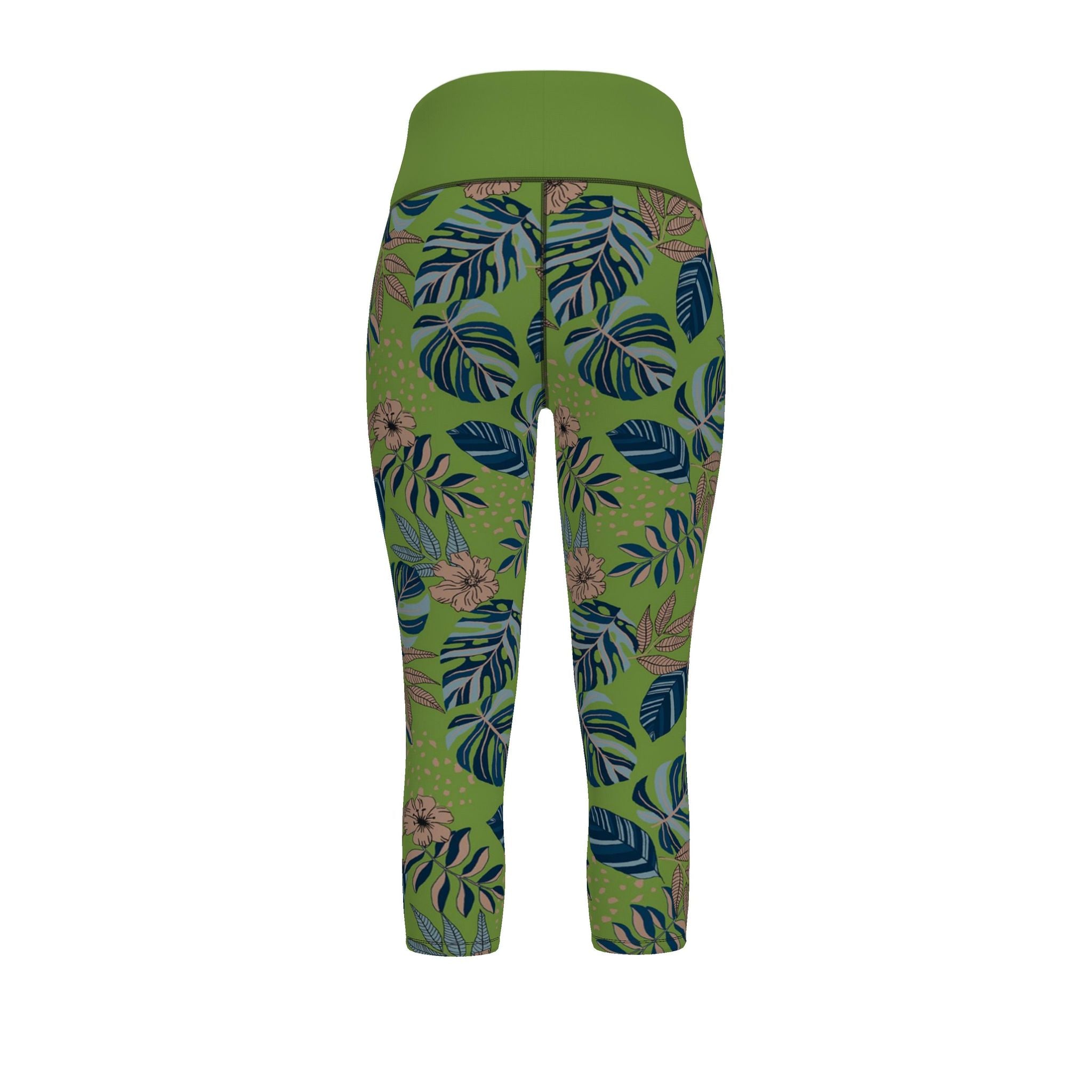 Women's High-Waist Performance Leggings — Capri — Midnight Monstera — Olive Velour