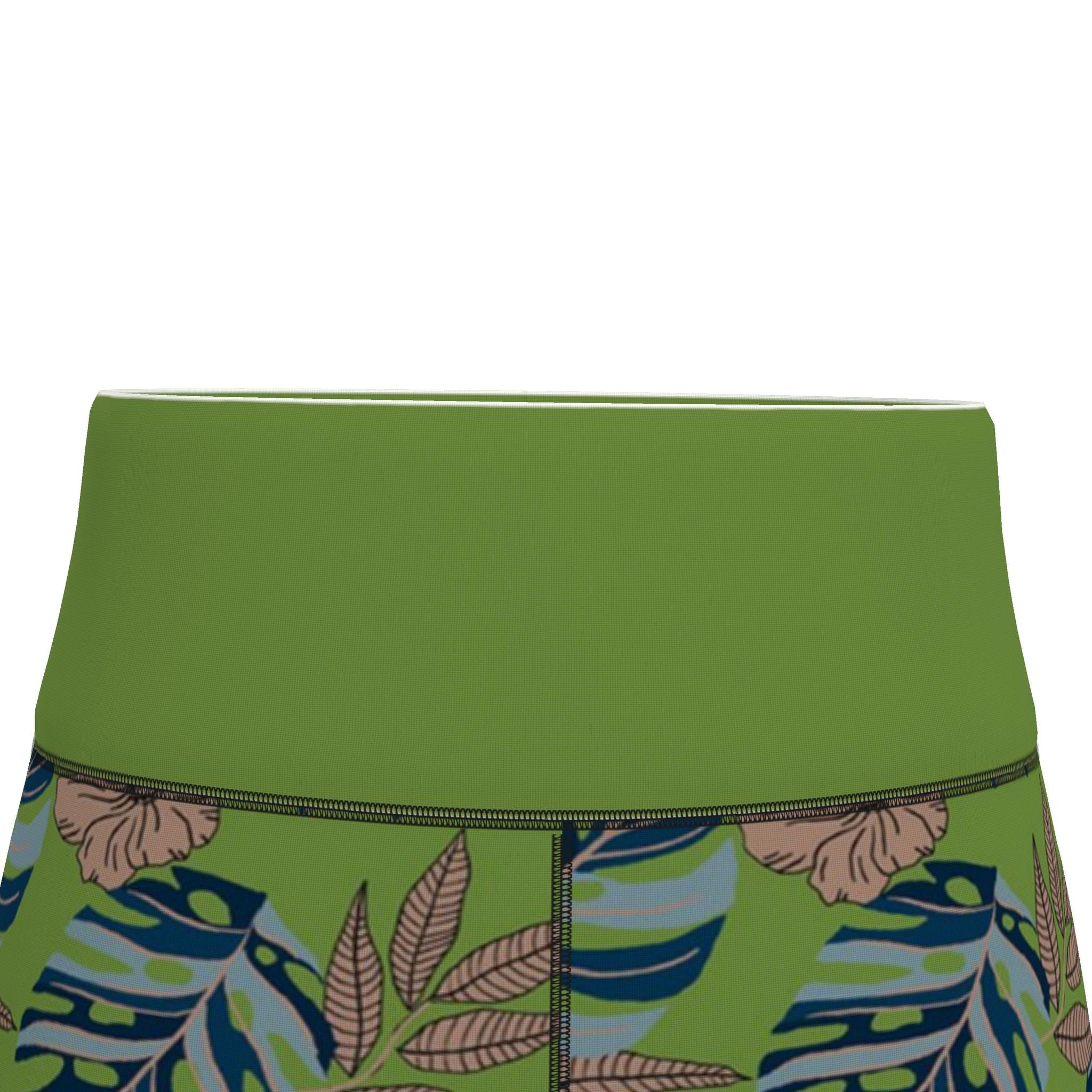 Women's High-Waist Performance Leggings — Capri — Midnight Monstera — Olive Velour