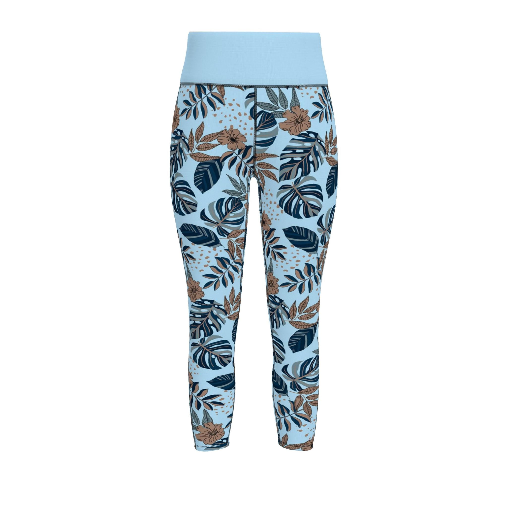 Midnight Monstera Sky Blue Women's High-Waist Performance Leggings — F