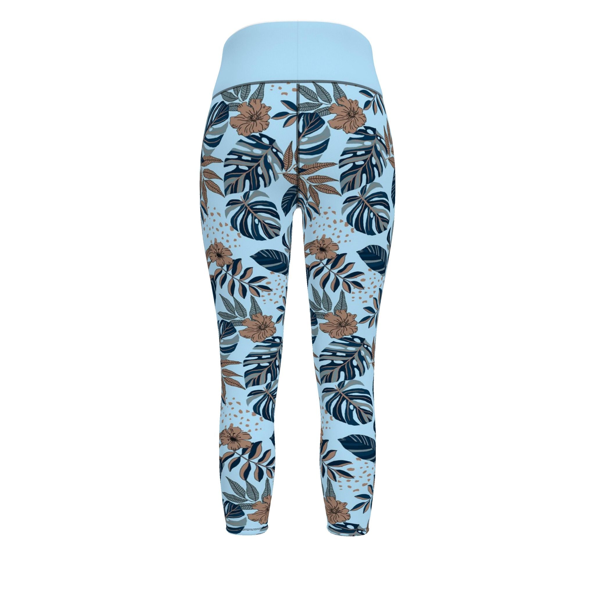 Midnight Monstera Sky Blue Women's High-Waist Performance Leggings — F