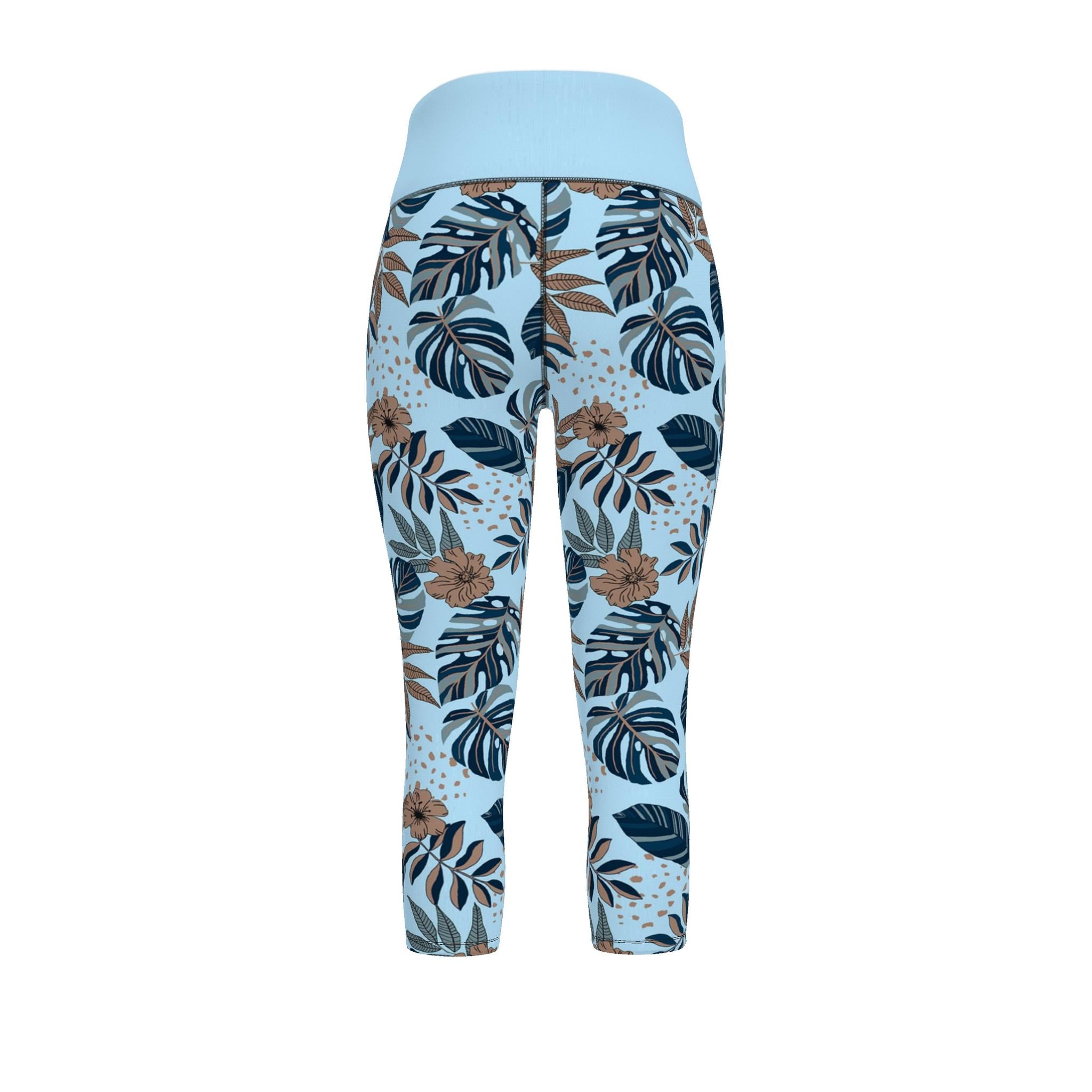 Women's High-Waist Performance Leggings — Capri — Midnight Monstera — Bluehaven