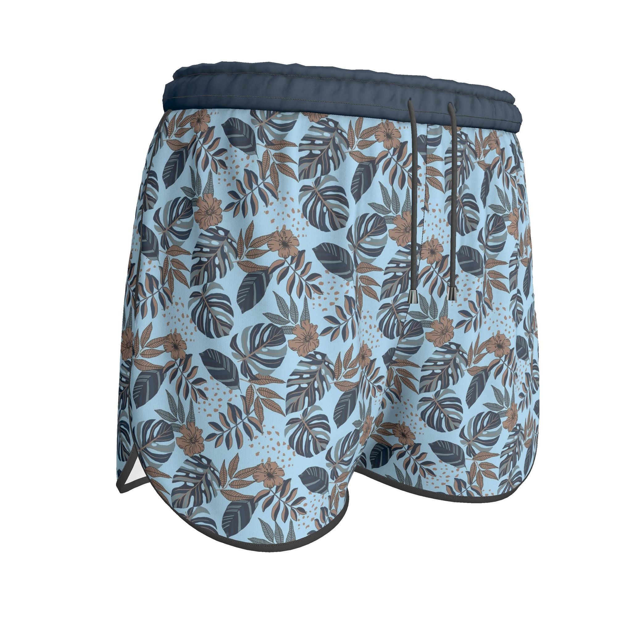 Women's Athletic Shorts — White Trim — Midnight Monstera Bluehaven