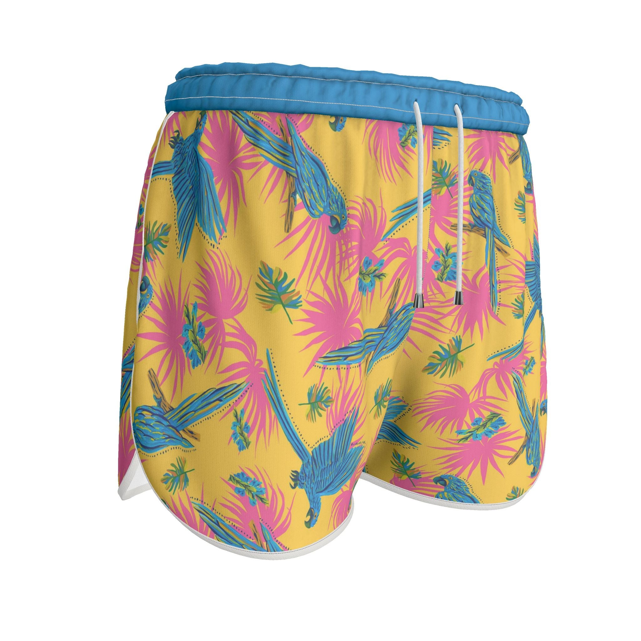 Women's Athletic Shorts — White Trim — Tropical Macaw Sunny Fuchsia
