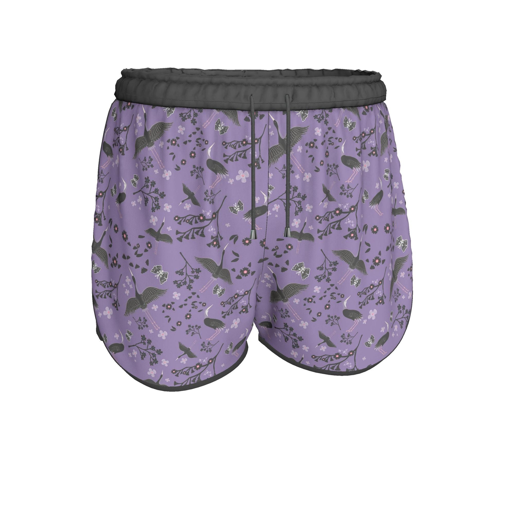 Women's Running Shorts — Black Trim — White Crane Amethyst