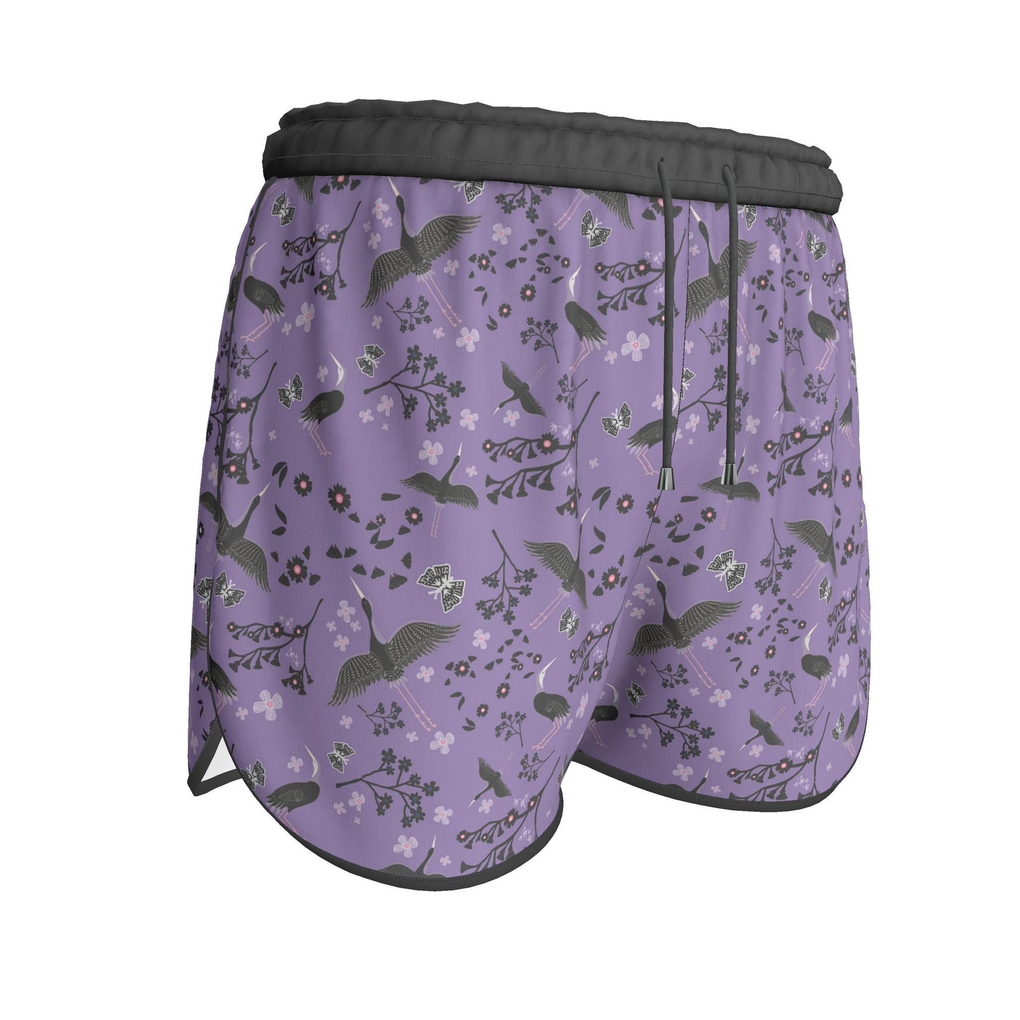 Women's Running Shorts — Black Trim — White Crane Amethyst