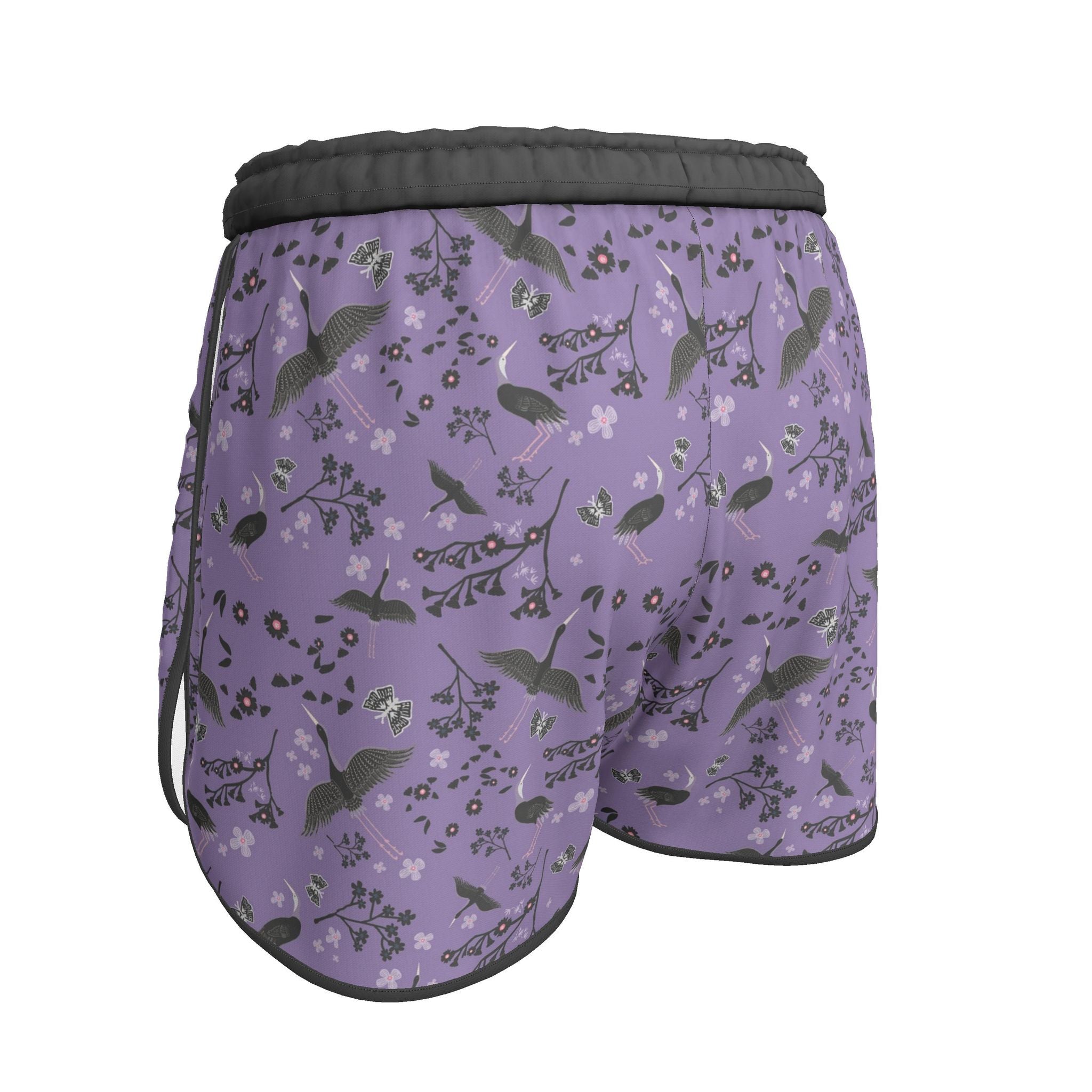 Women's Running Shorts — Black Trim — White Crane Amethyst