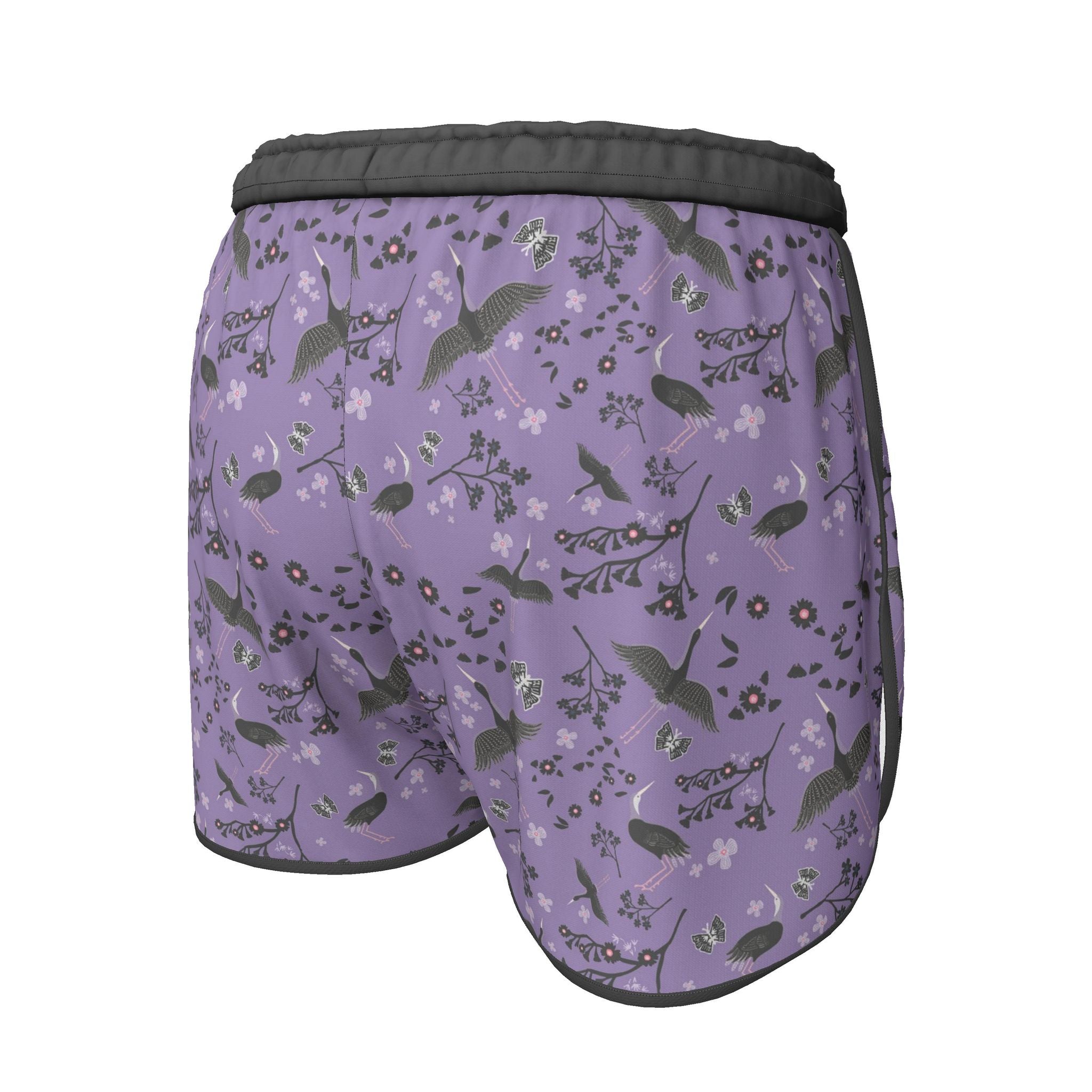 Women's Running Shorts — Black Trim — White Crane Amethyst