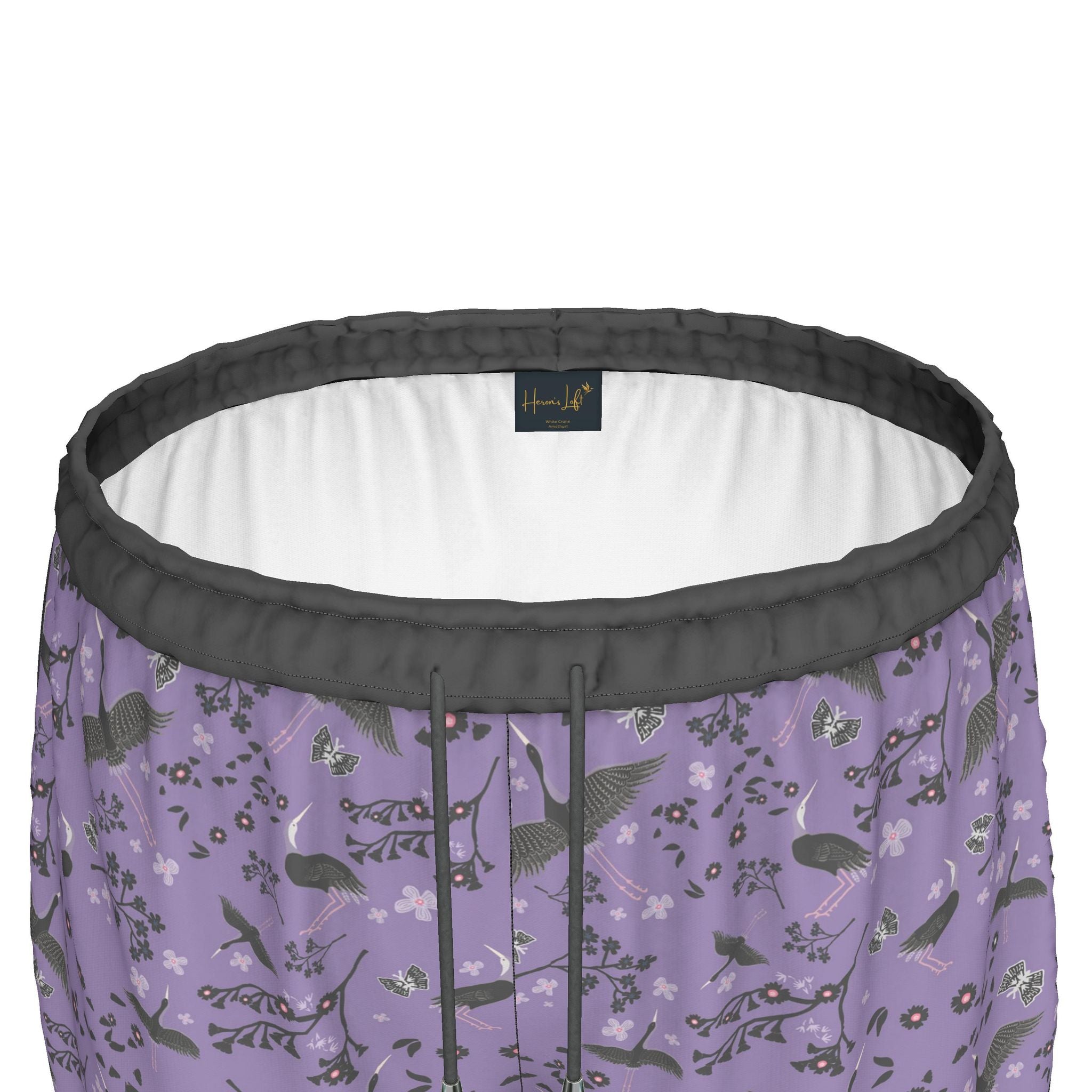 Women's Running Shorts — Black Trim — White Crane Amethyst