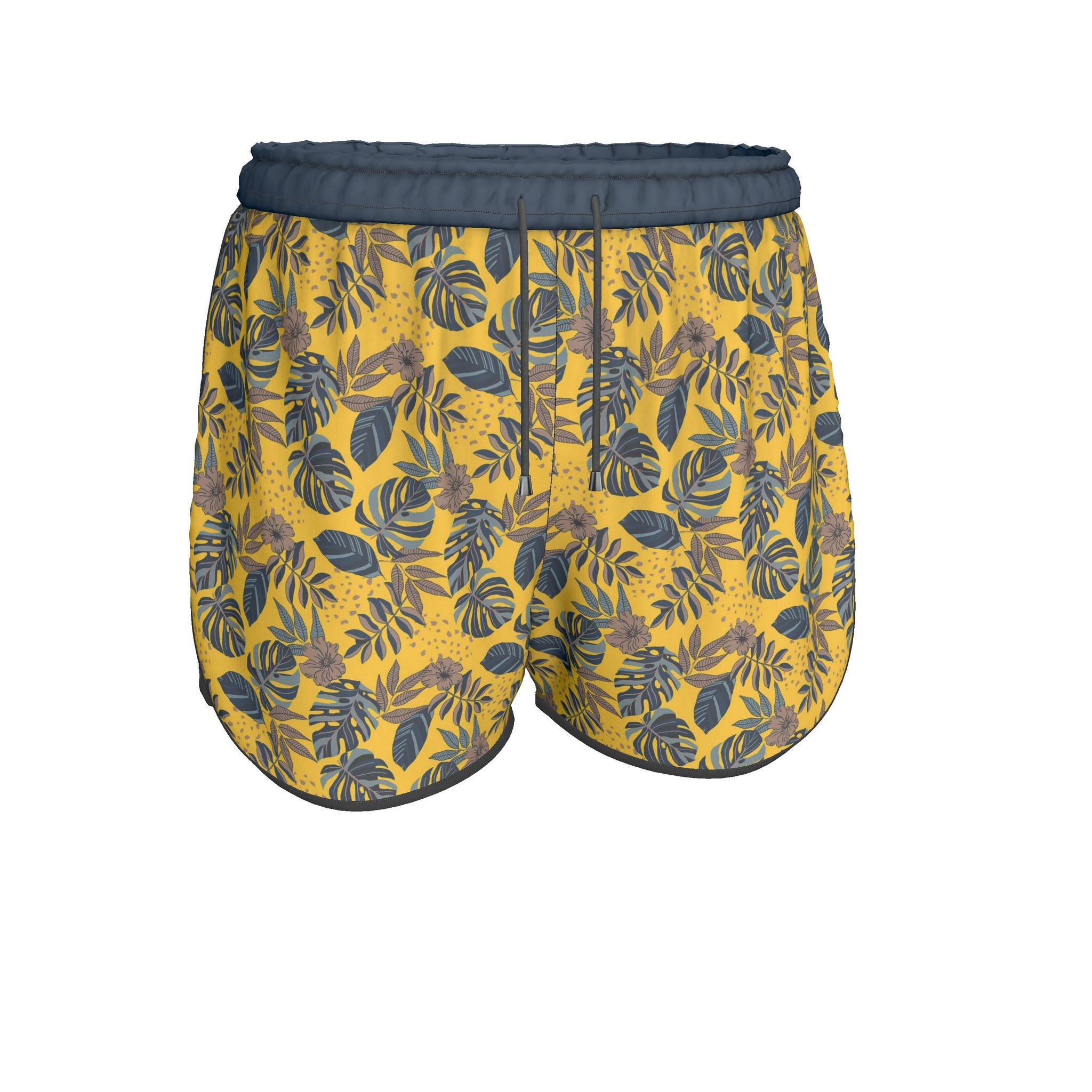 Women's Athletic Shorts — Black Trim — Midnight Monstera Honey Gold