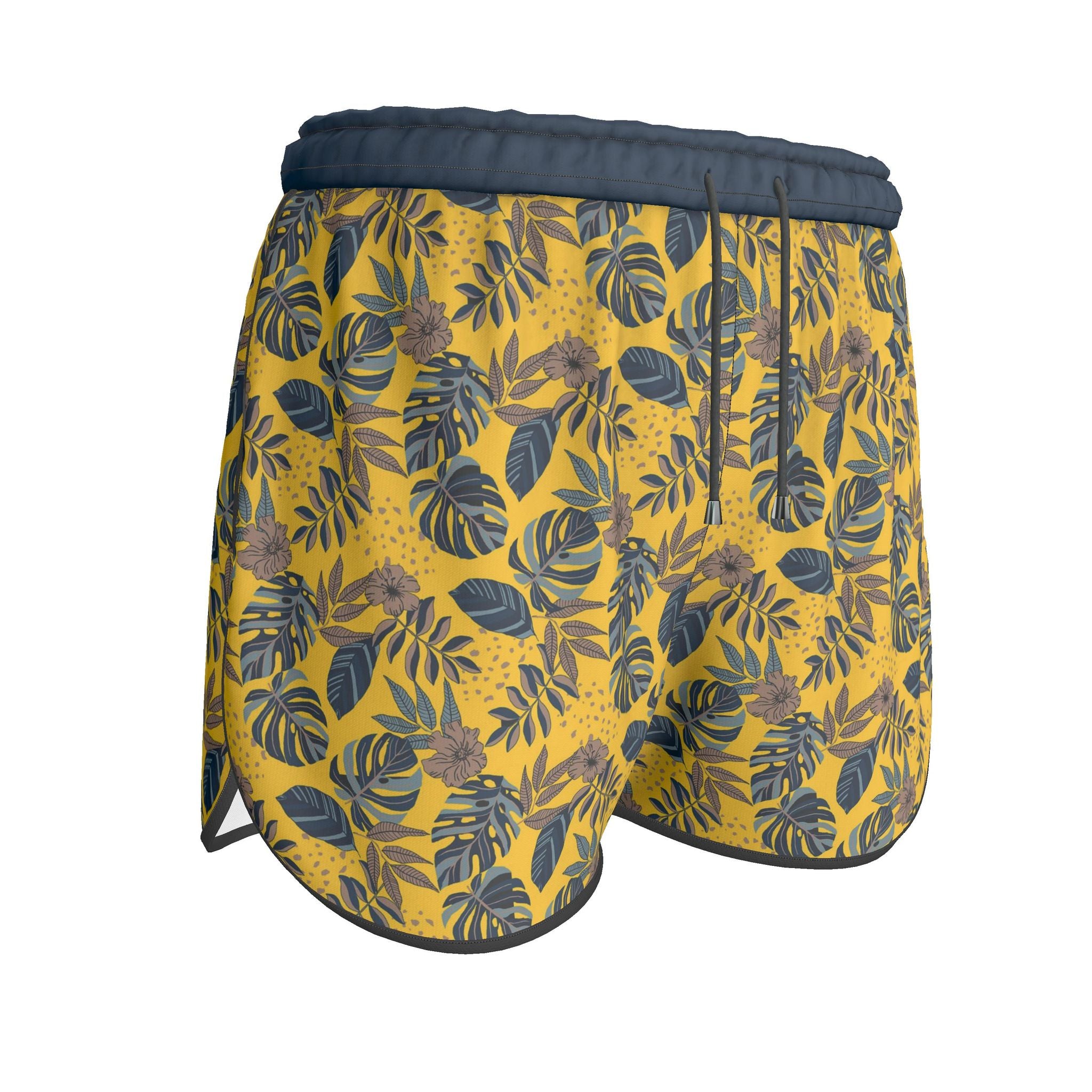 Women's Athletic Shorts — Black Trim — Midnight Monstera Honey Gold