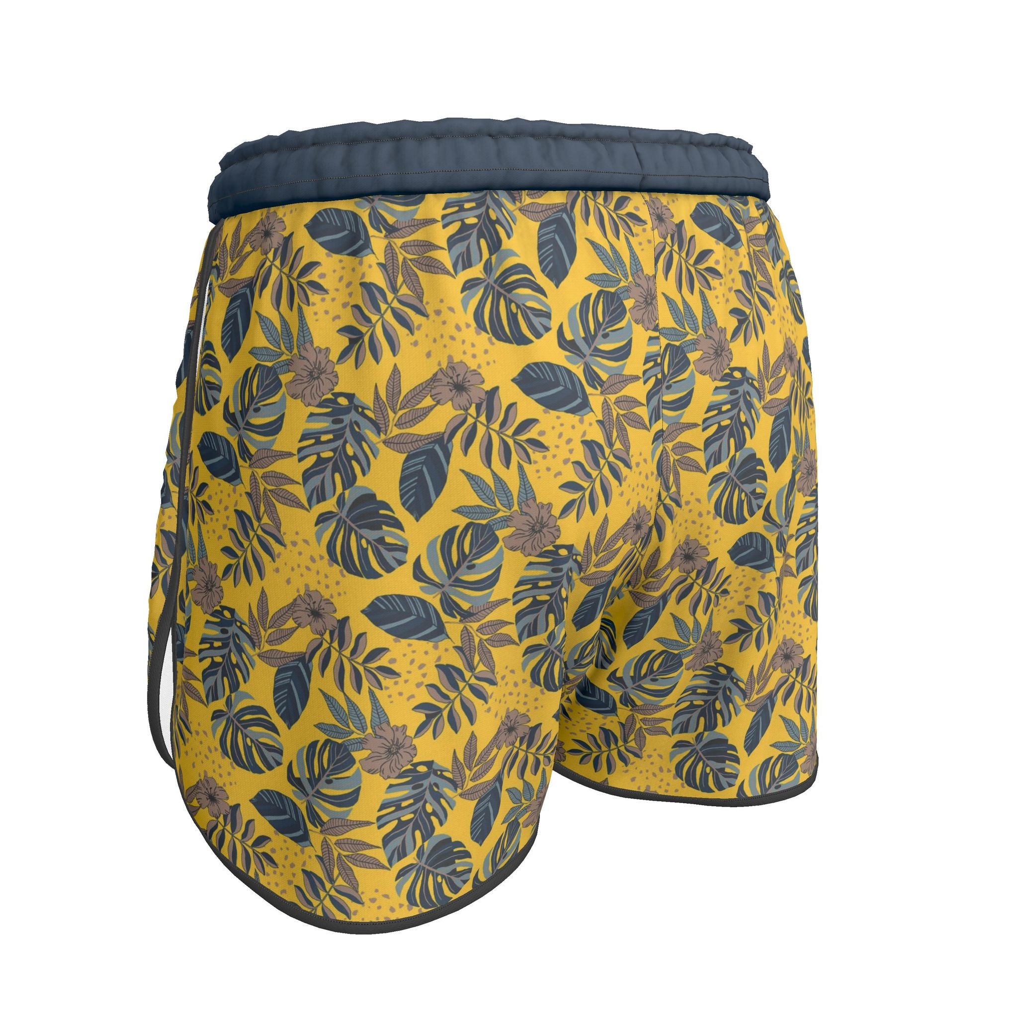 Women's Athletic Shorts — Black Trim — Midnight Monstera Honey Gold