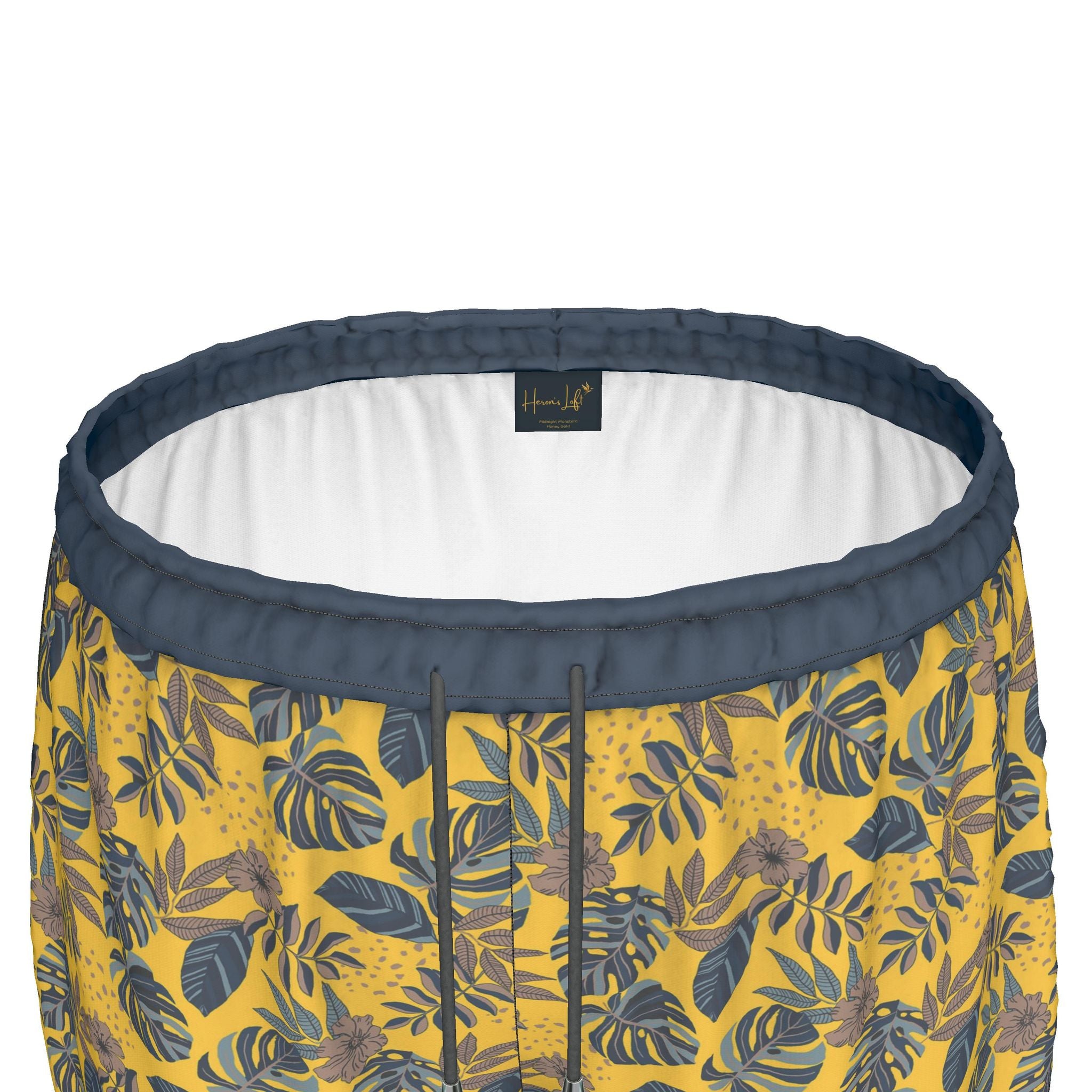 Women's Athletic Shorts — Black Trim — Midnight Monstera Honey Gold