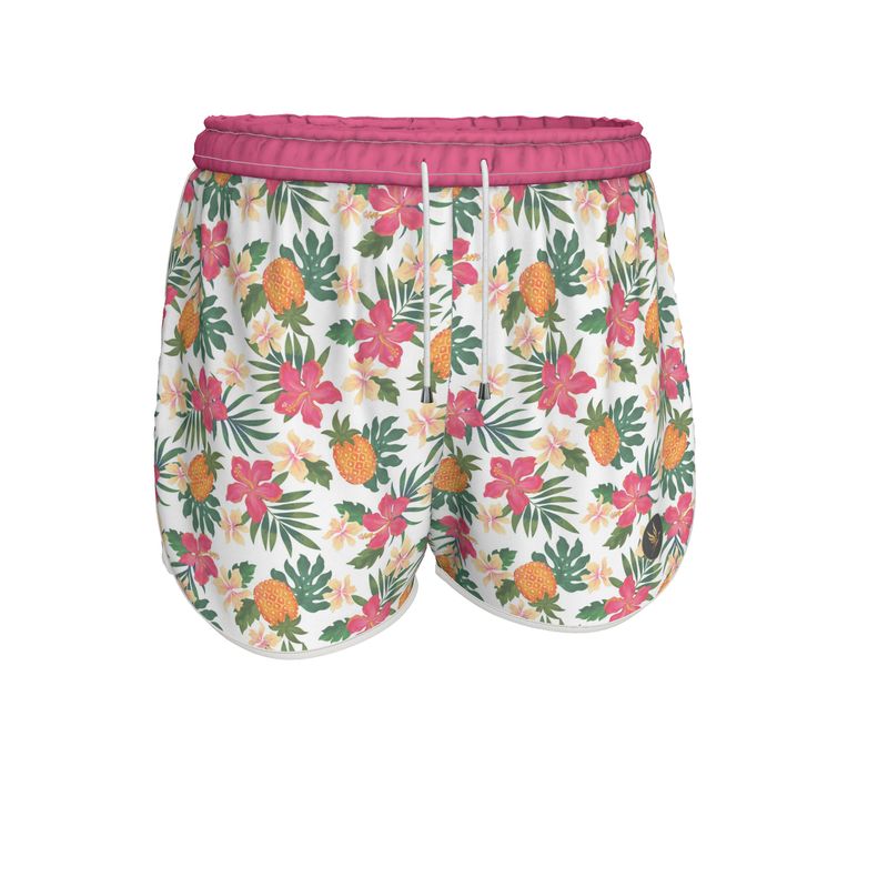 Women's Athletic Shorts — White Trim — Pineapple Paradise Coral Dreams