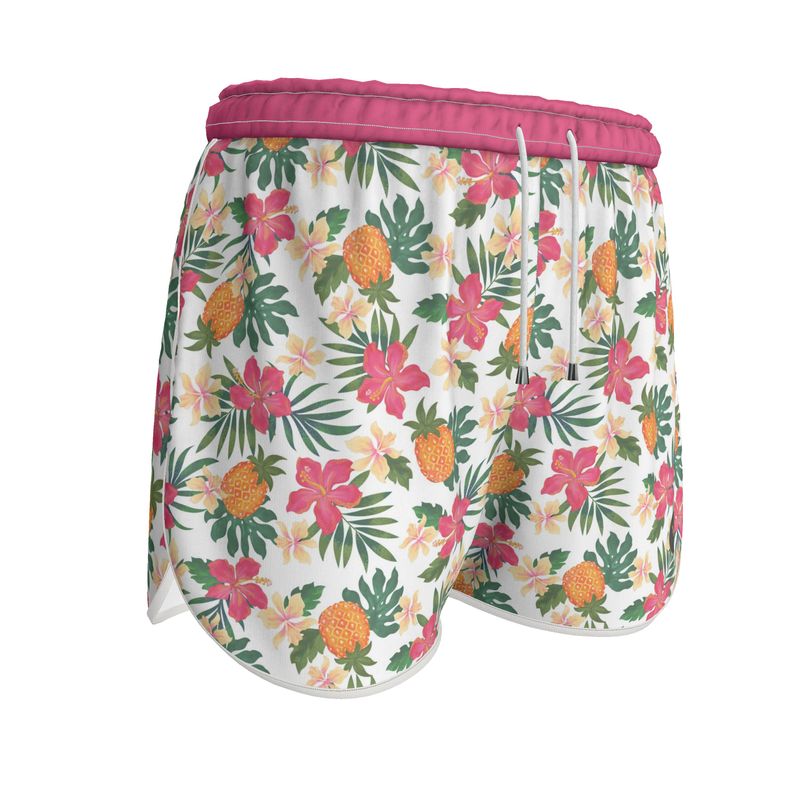 Women's Athletic Shorts — White Trim — Pineapple Paradise Coral Dreams