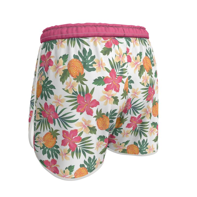 Women's Athletic Shorts — White Trim — Pineapple Paradise Coral Dreams