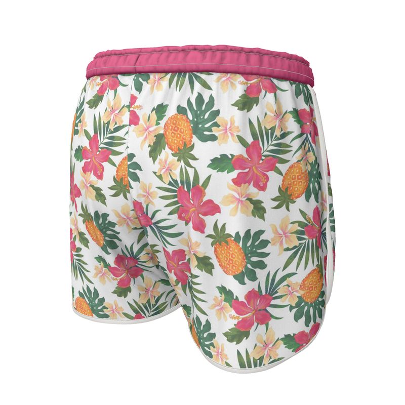 Women's Athletic Shorts — White Trim — Pineapple Paradise Coral Dreams