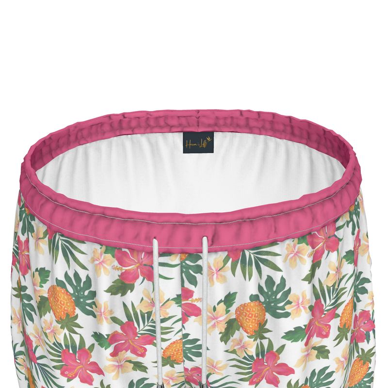 Women's Athletic Shorts — White Trim — Pineapple Paradise Coral Dreams