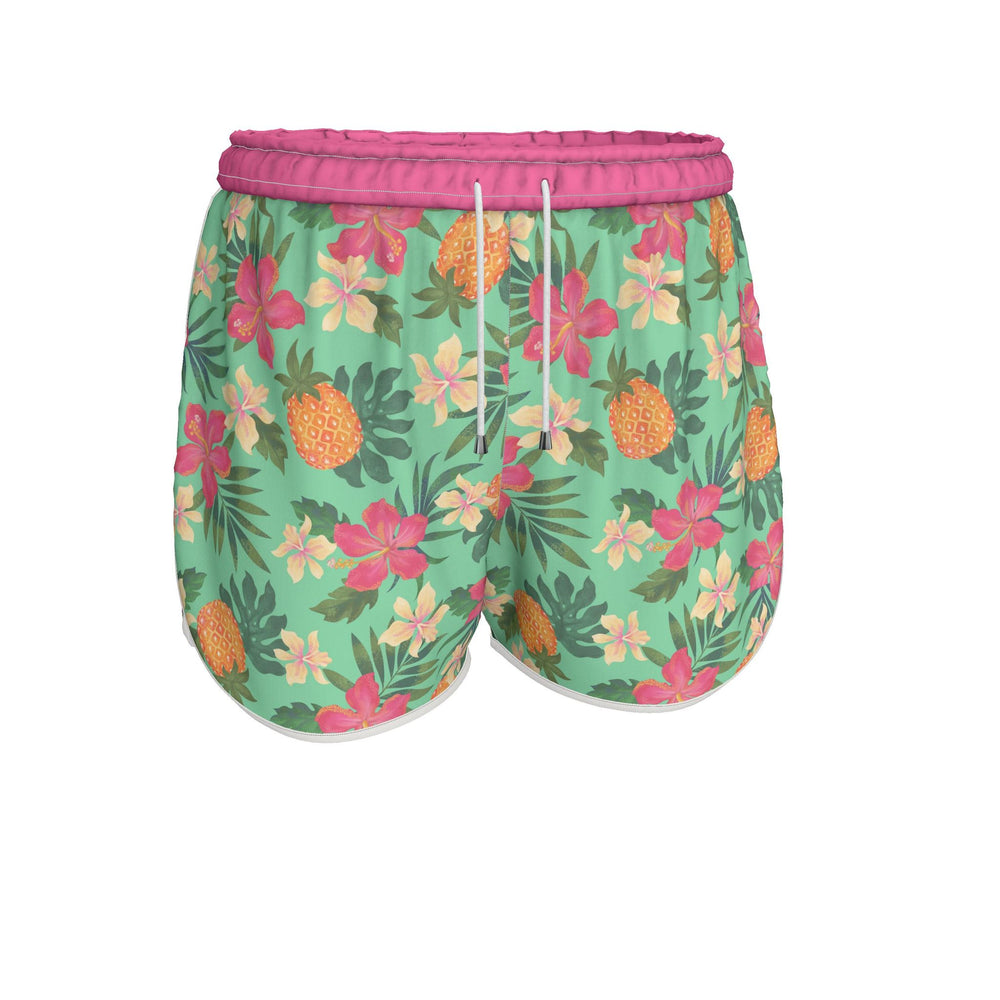 Women's Athletic Shorts — White Trim — Pineapple Paradise Aloe Mist