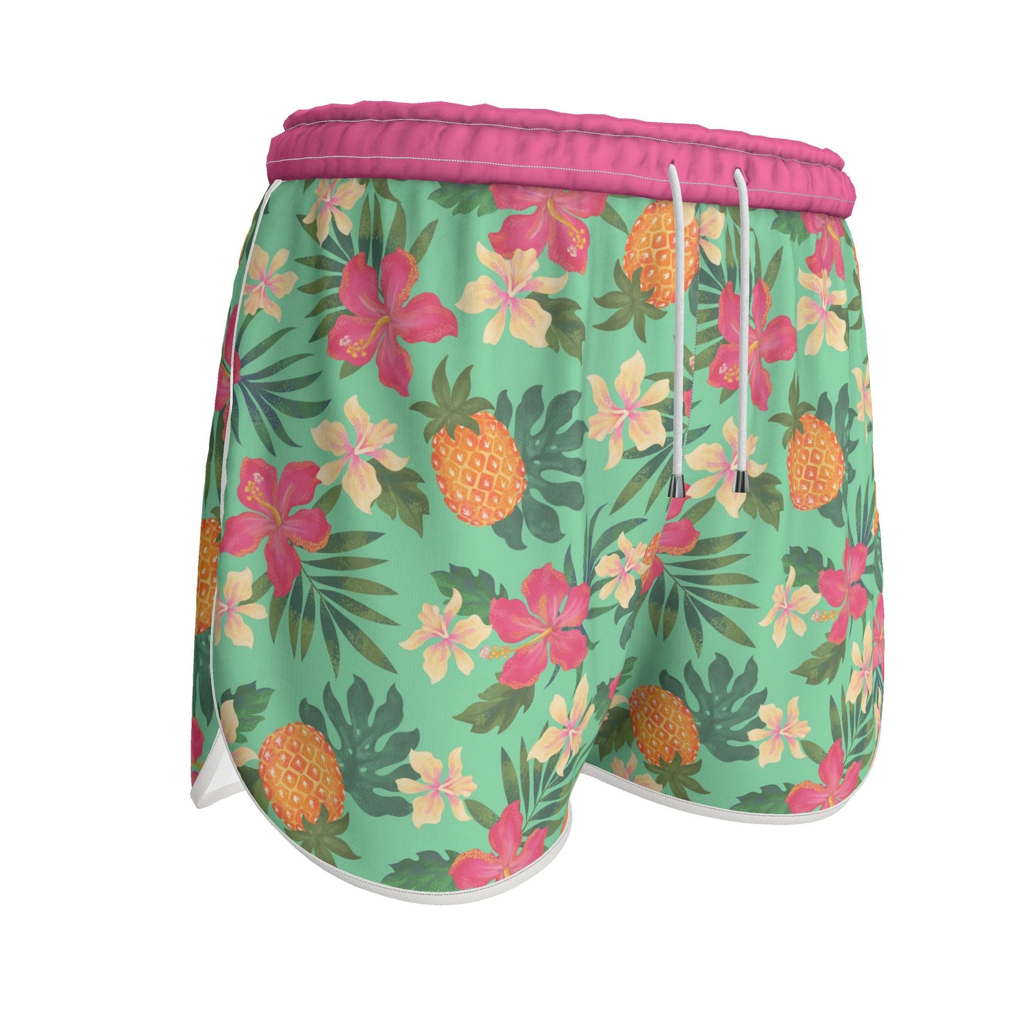 Women's Athletic Shorts — White Trim — Pineapple Paradise Aloe Mist
