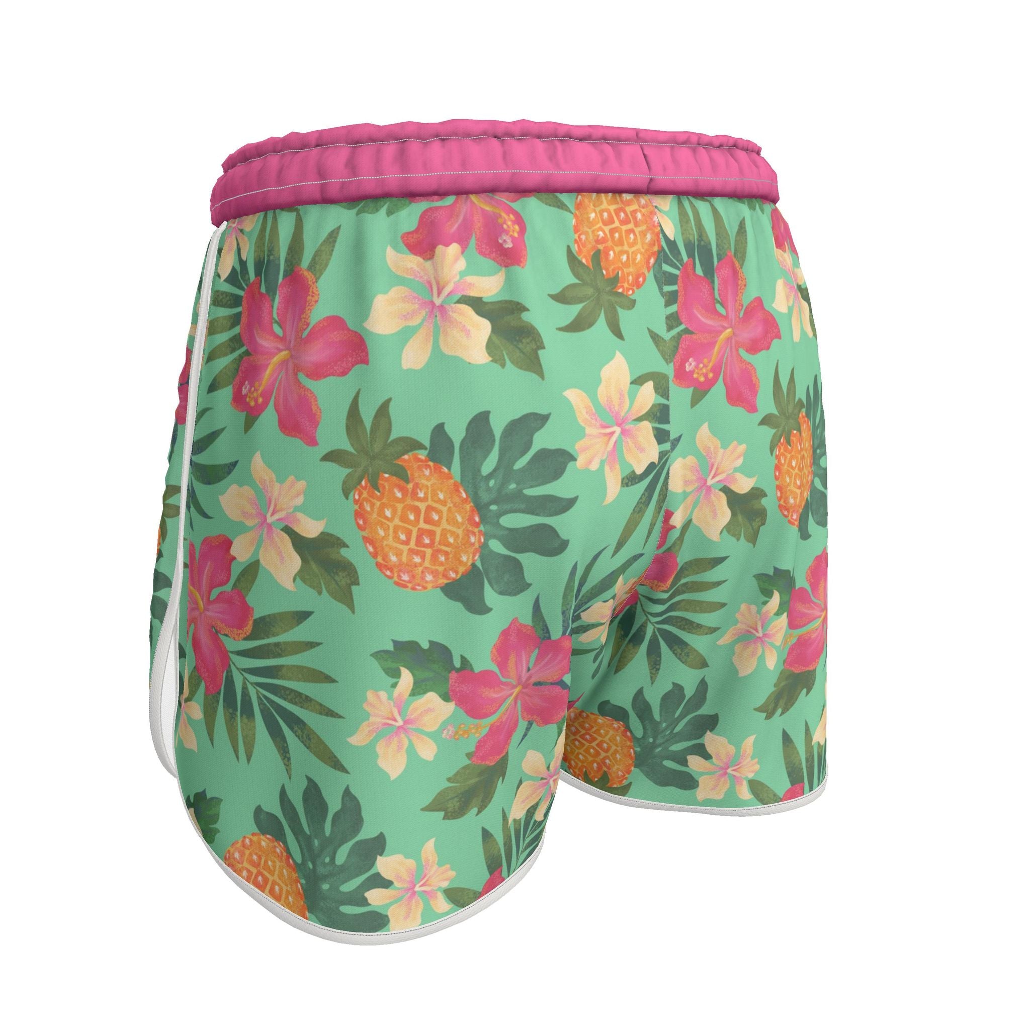 Women's Athletic Shorts — White Trim — Pineapple Paradise Aloe Mist