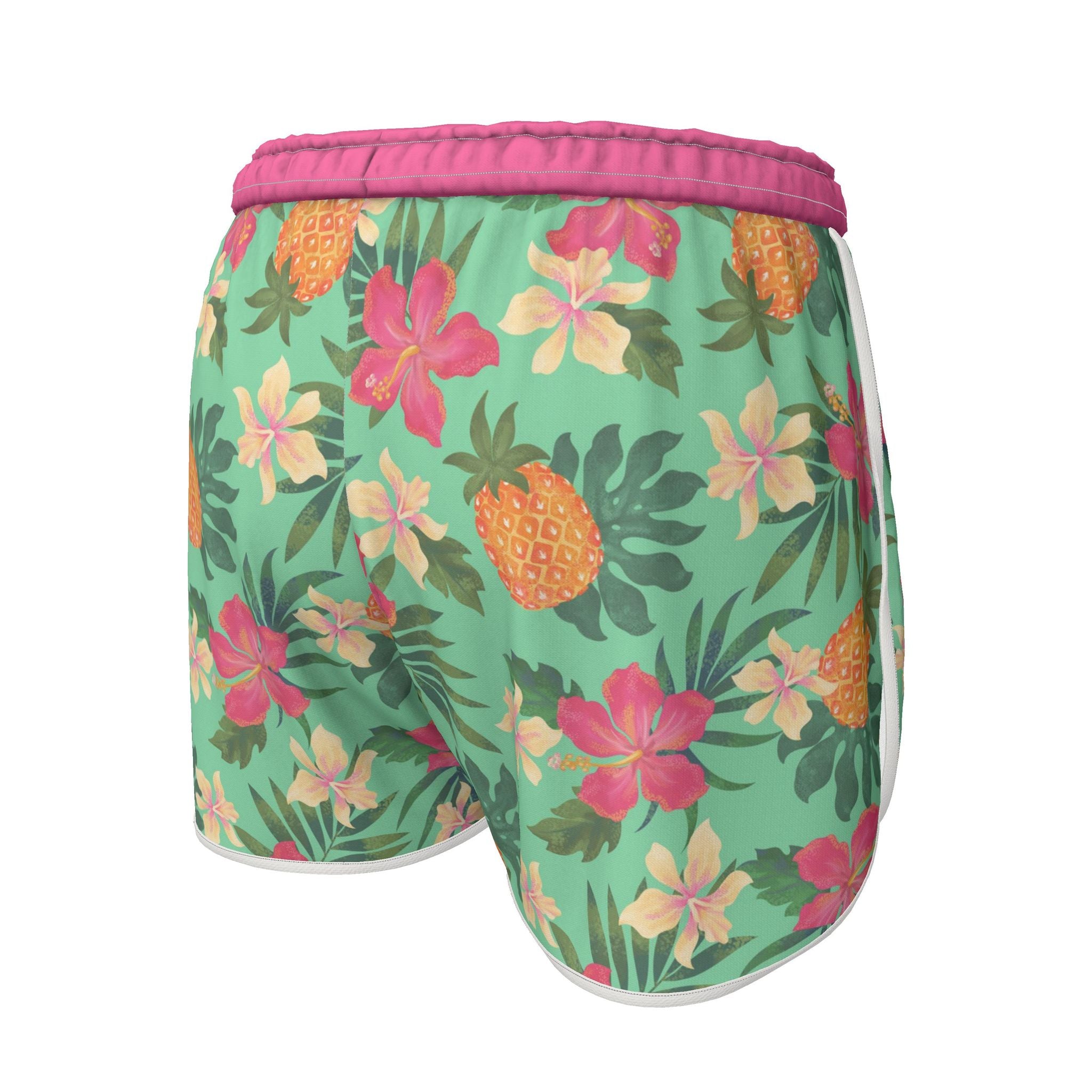 Women's Athletic Shorts — White Trim — Pineapple Paradise Aloe Mist