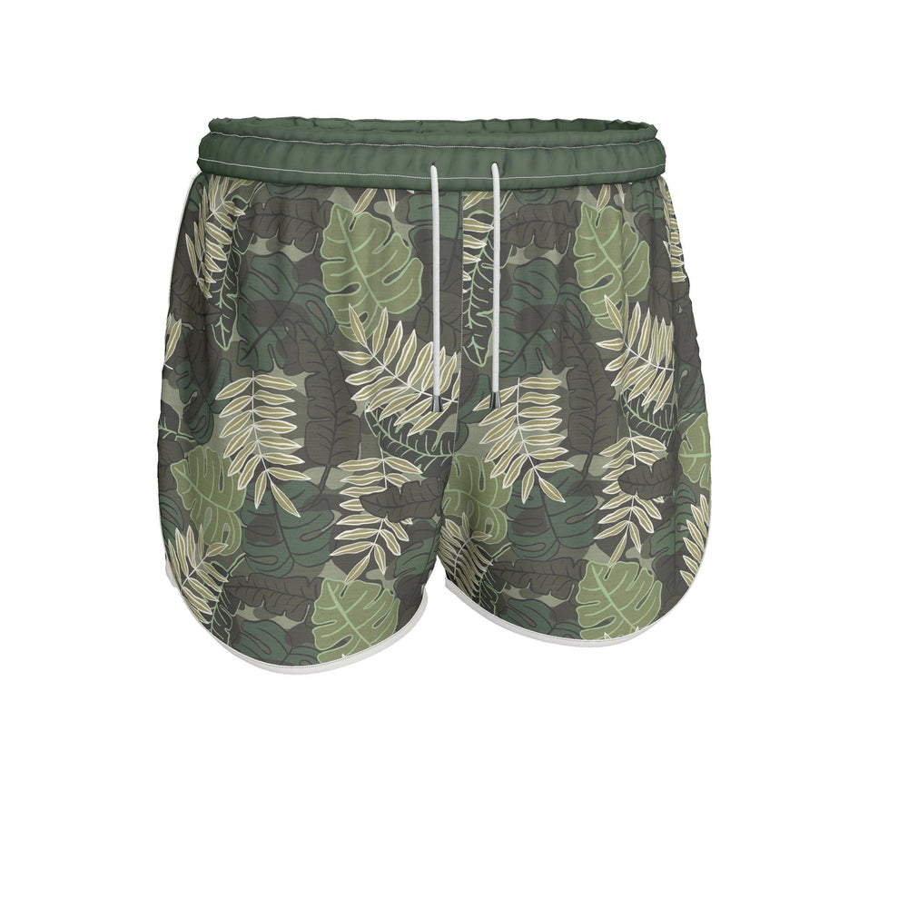 Women's Athletic Shorts — White Trim — Camo Leaves