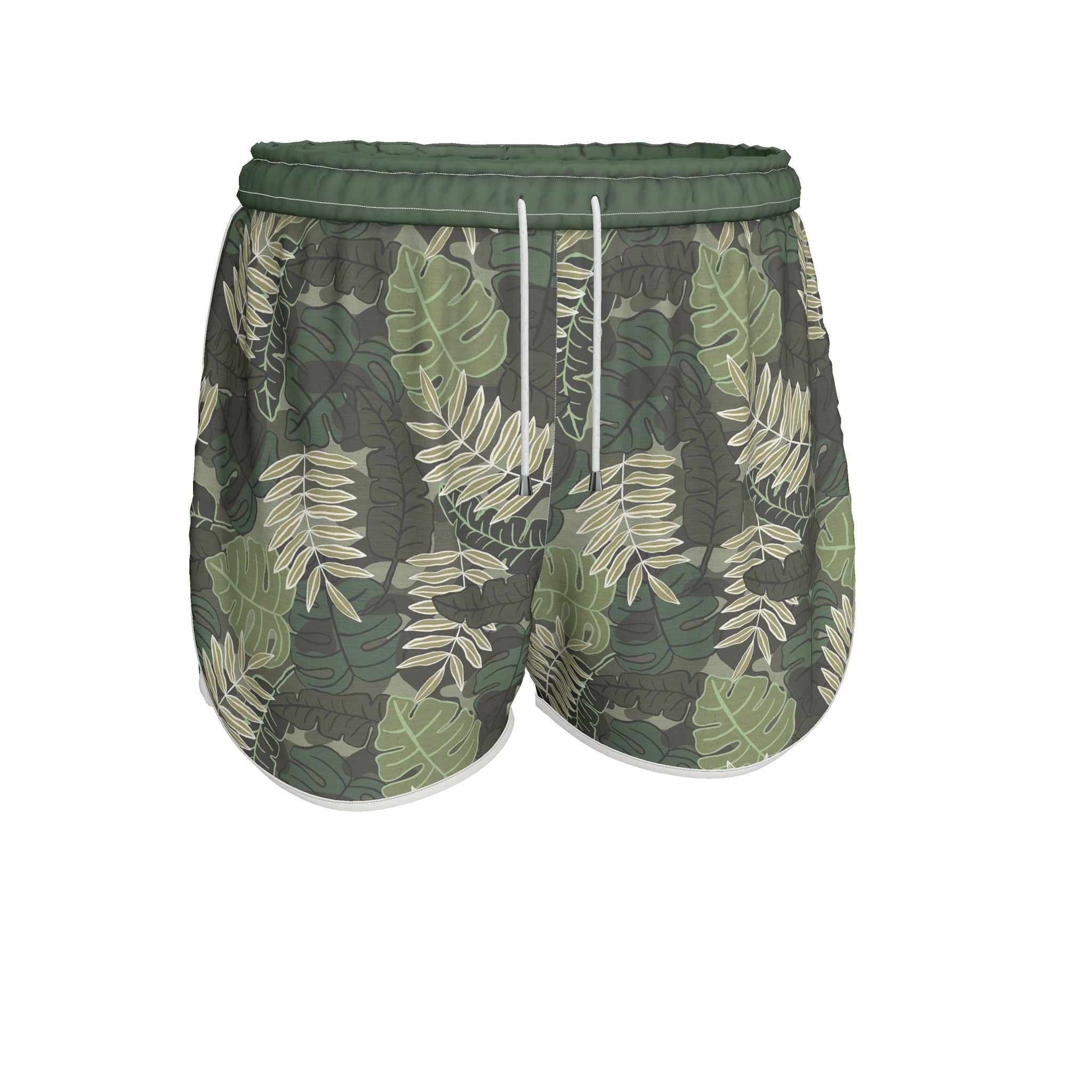 Women's Athletic Shorts — White Trim — Camo Leaves