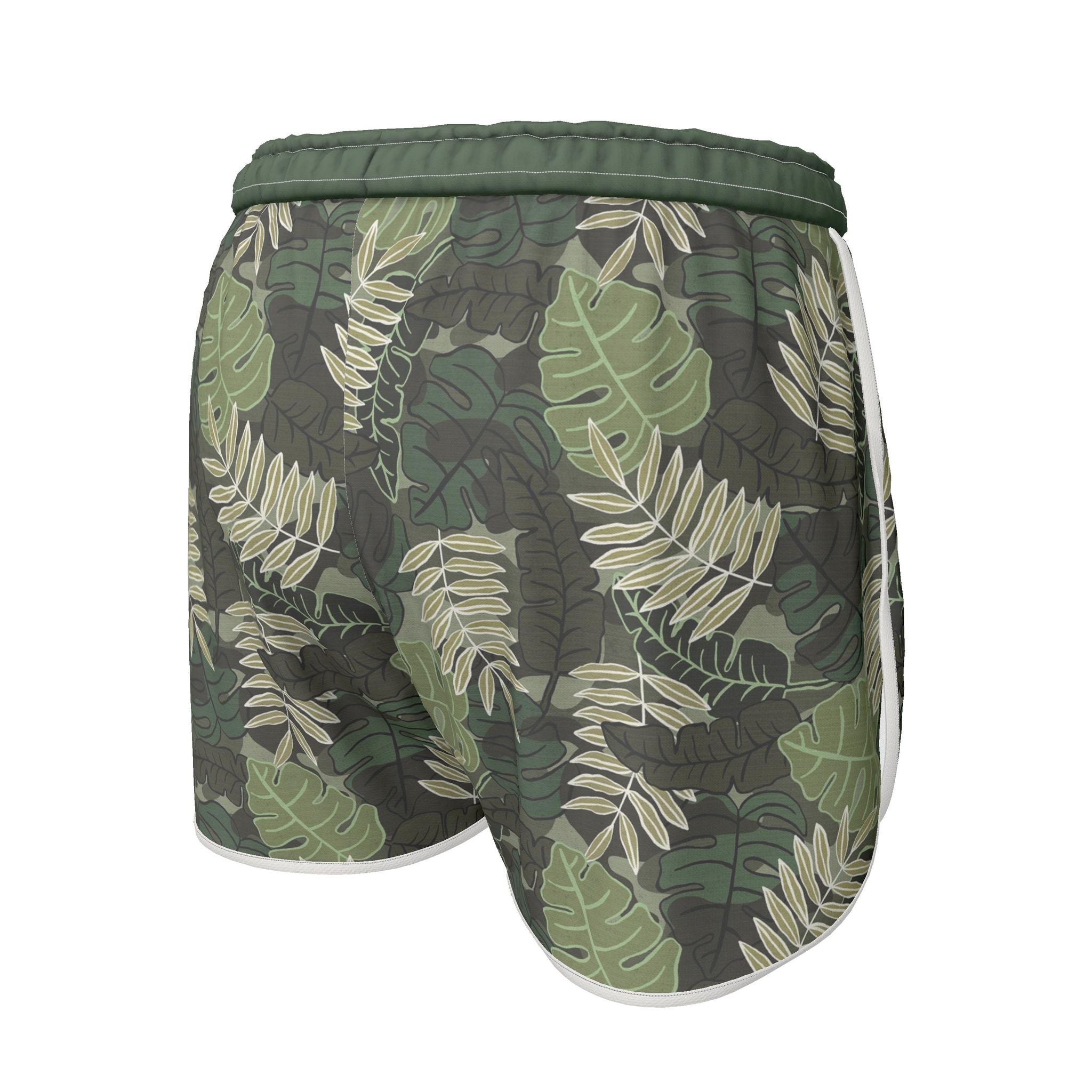 Women's Athletic Shorts — White Trim — Camo Leaves