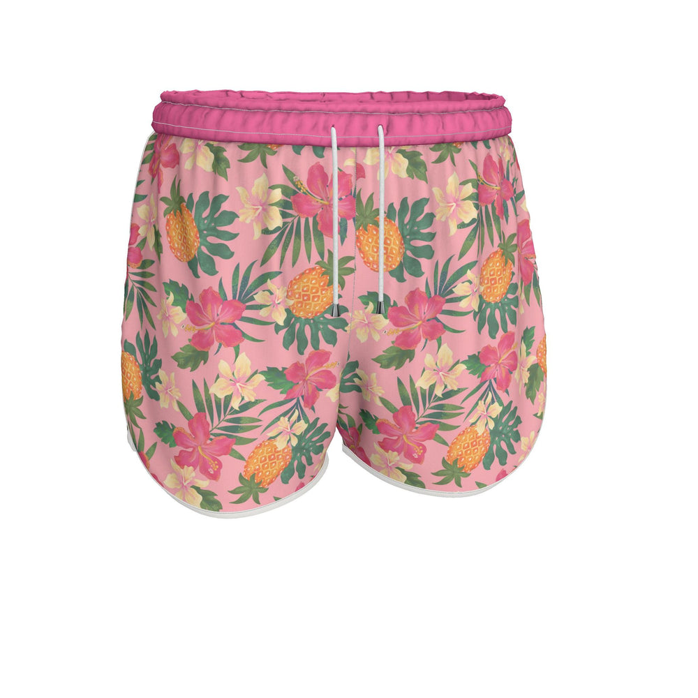 Women's Athletic Shorts — White Trim — Pineapple Paradise Hibiscus Blush