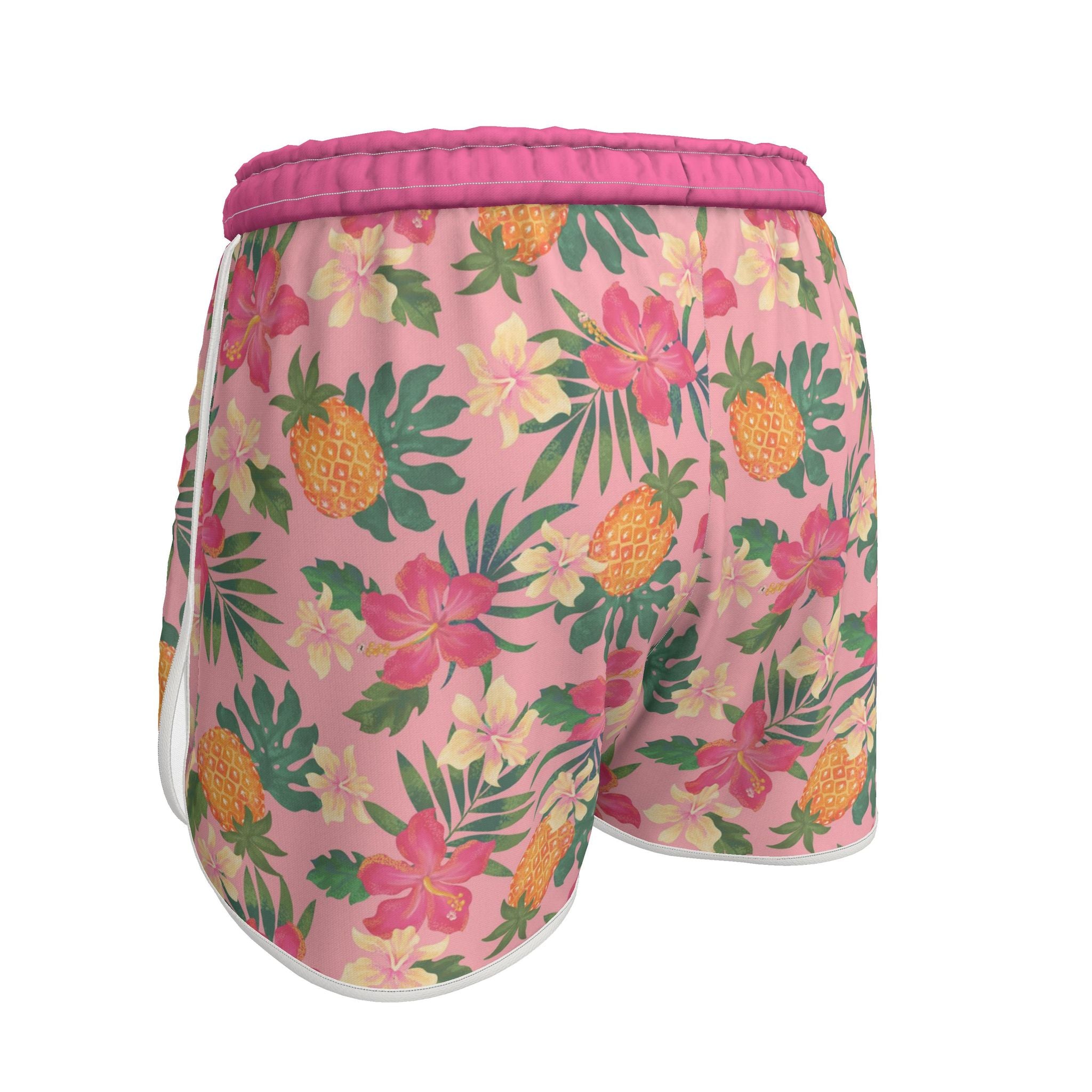 Women's Athletic Shorts — White Trim — Pineapple Paradise Hibiscus Blush