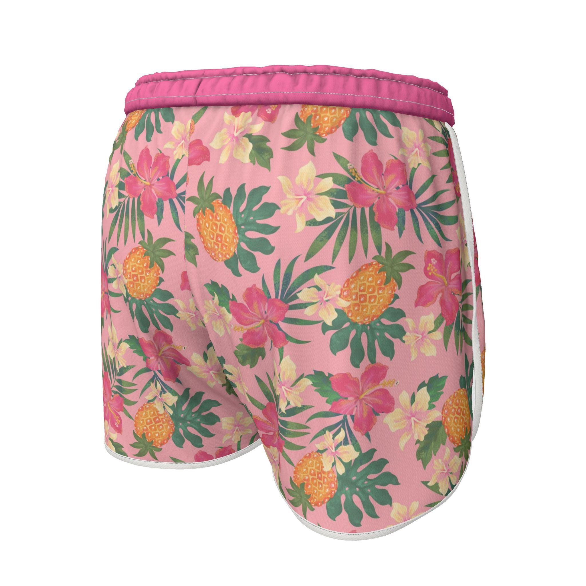 Women's Athletic Shorts — White Trim — Pineapple Paradise Hibiscus Blush