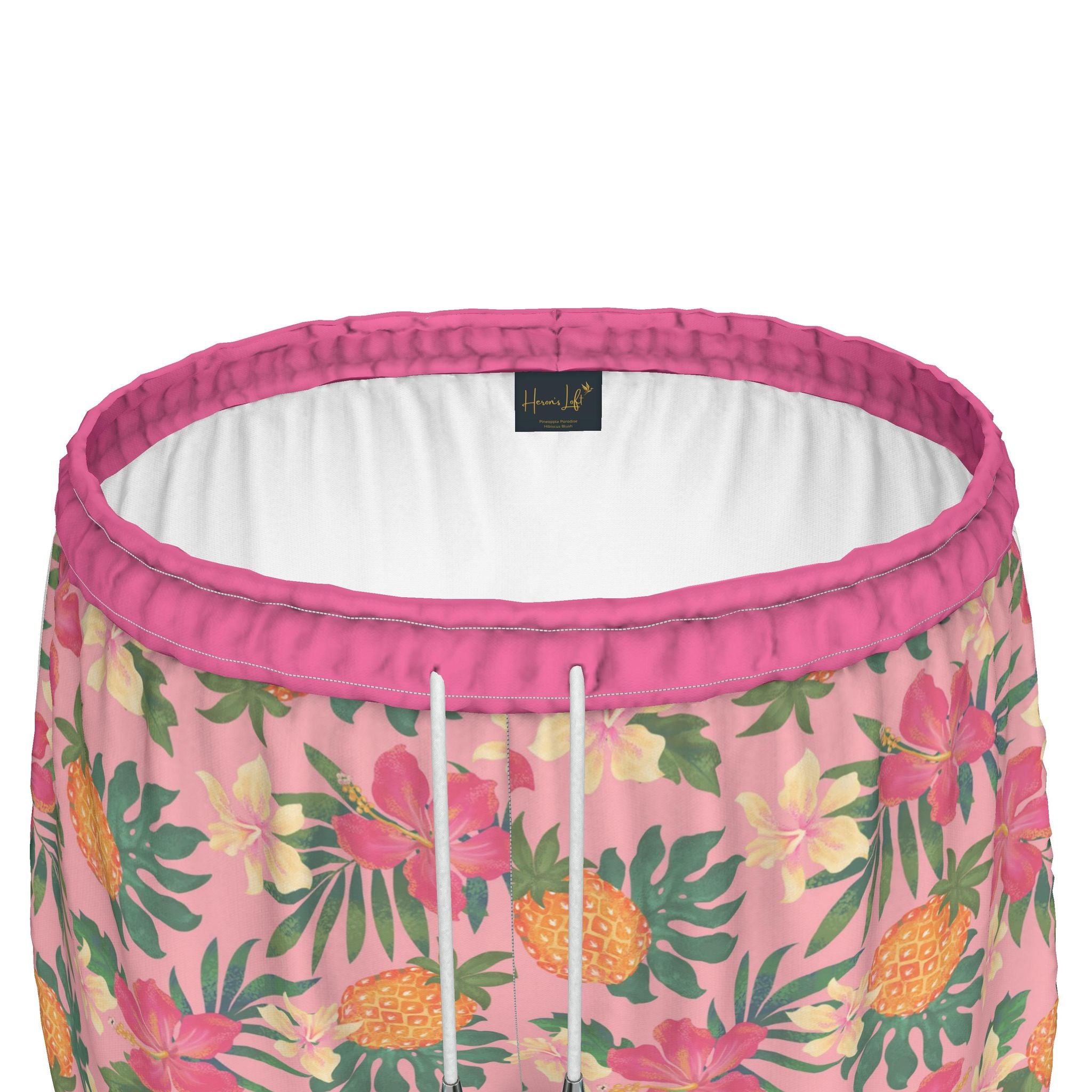 Women's Athletic Shorts — White Trim — Pineapple Paradise Hibiscus Blush