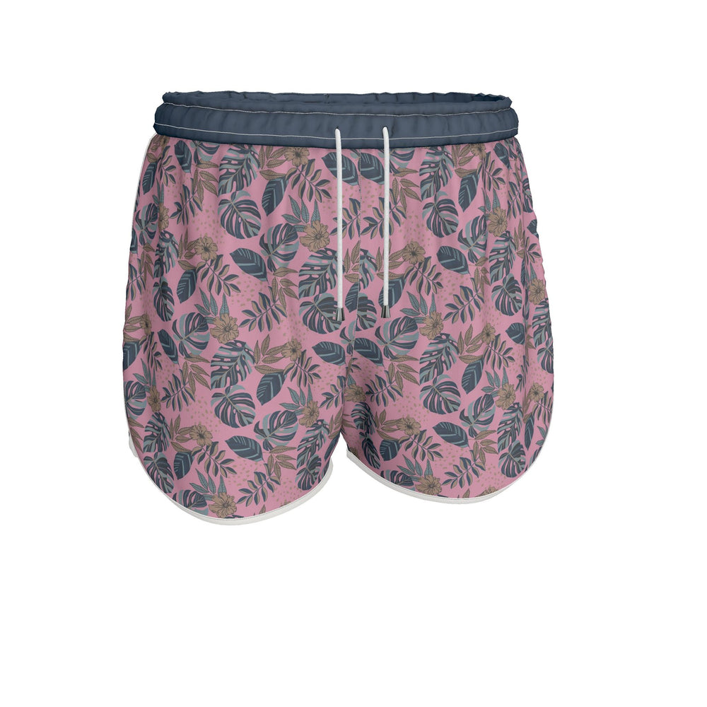 Women's Athletic Shorts — White Trim — Midnight Monstera Lunaria Rose