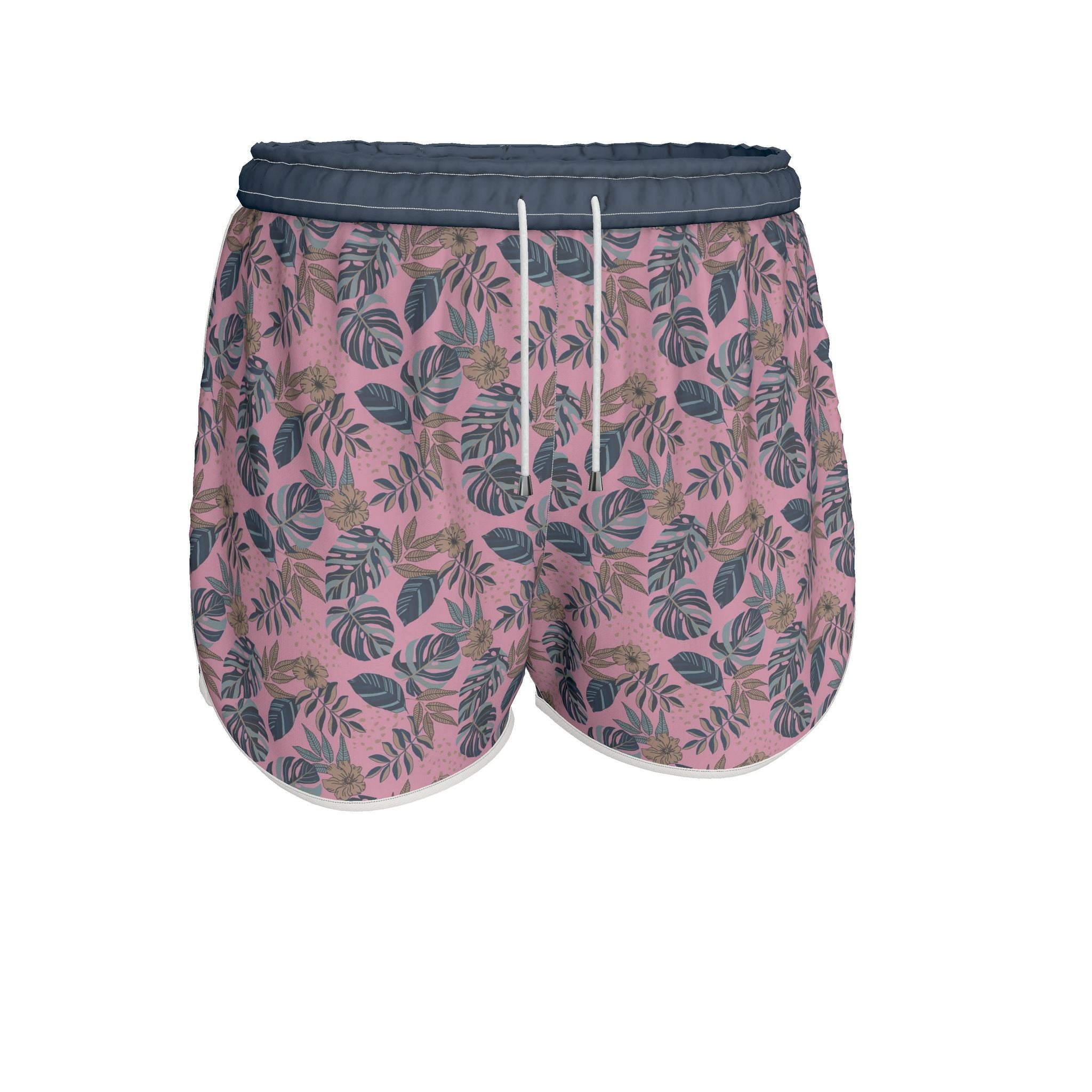 Women's Athletic Shorts — White Trim — Midnight Monstera Lunaria Rose