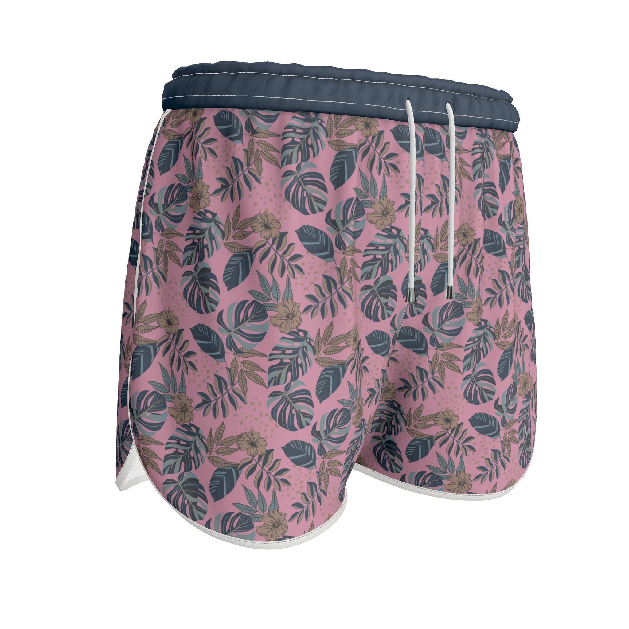 Women's Athletic Shorts — White Trim — Midnight Monstera Lunaria Rose