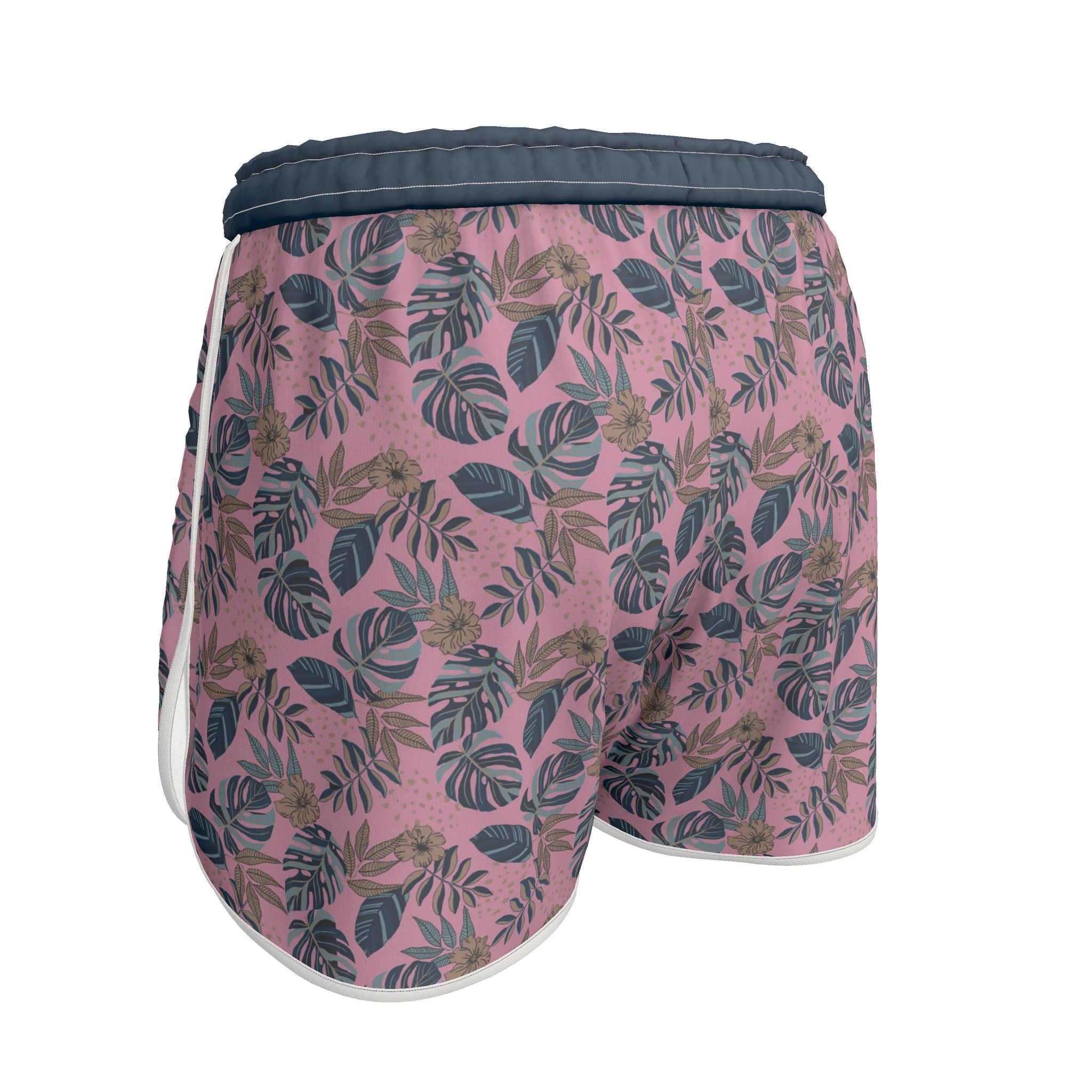Women's Athletic Shorts — White Trim — Midnight Monstera Lunaria Rose